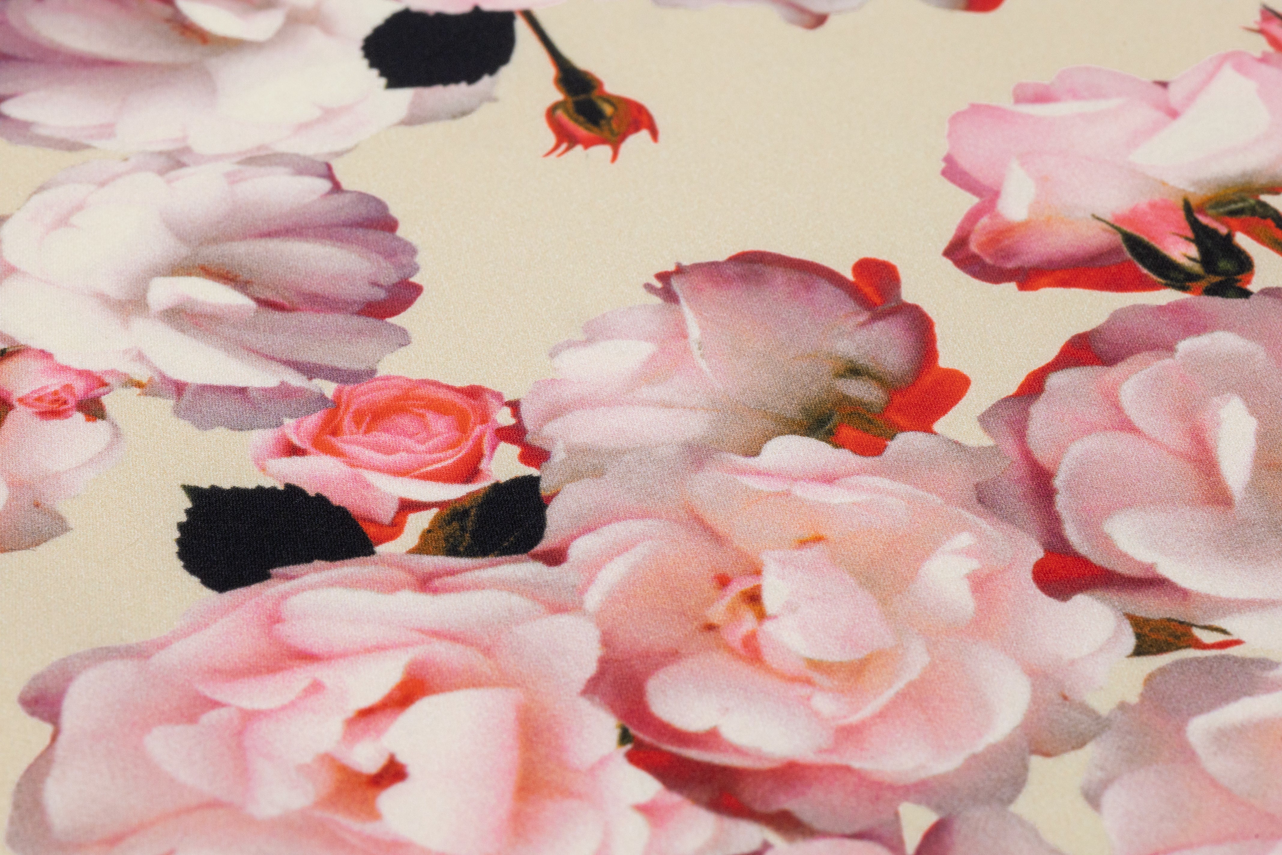 Floral Italian 4 Ply Silk Crepe - Ivory / Pink / Red