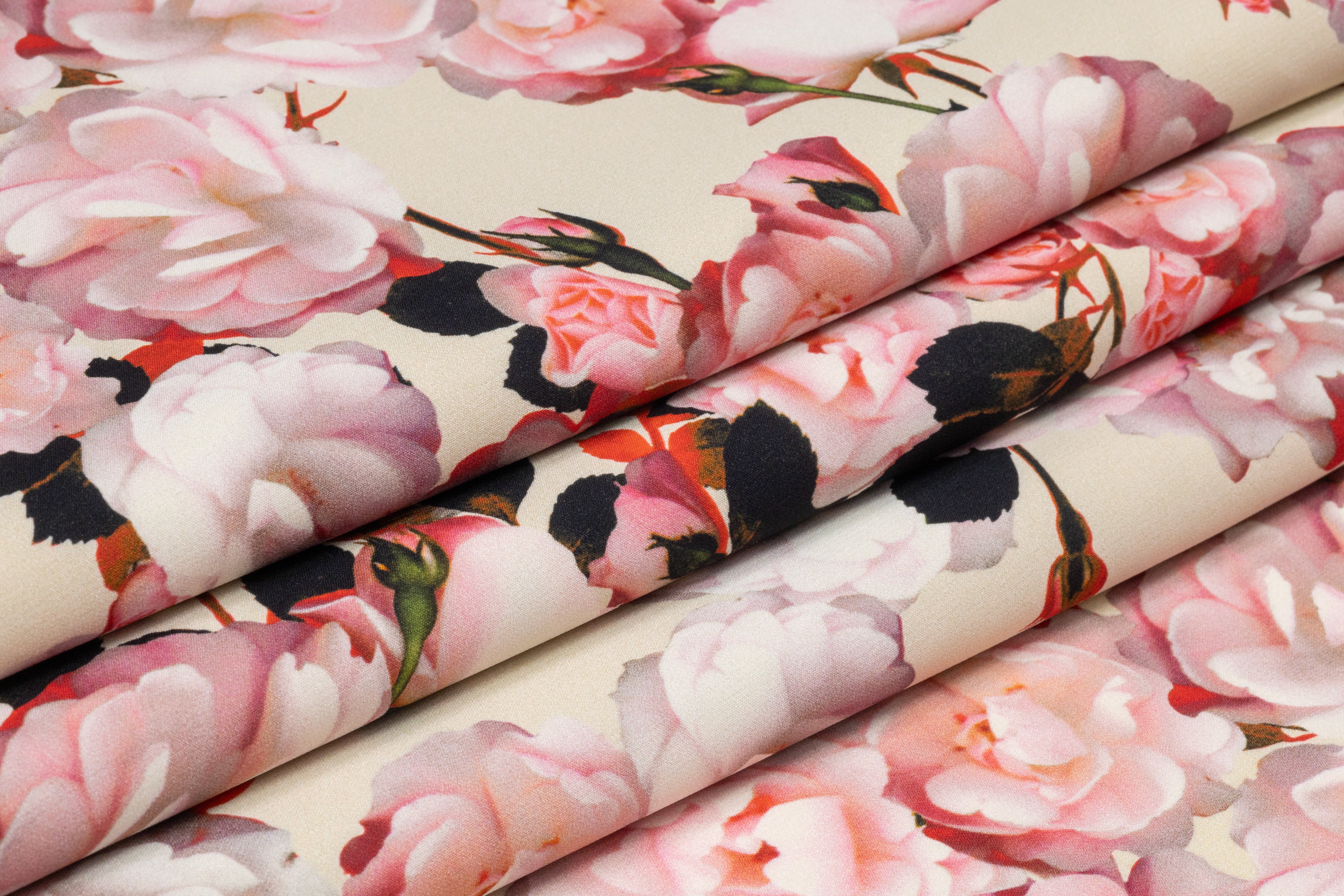 Floral Italian 4 Ply Silk Crepe - Ivory / Pink / Red
