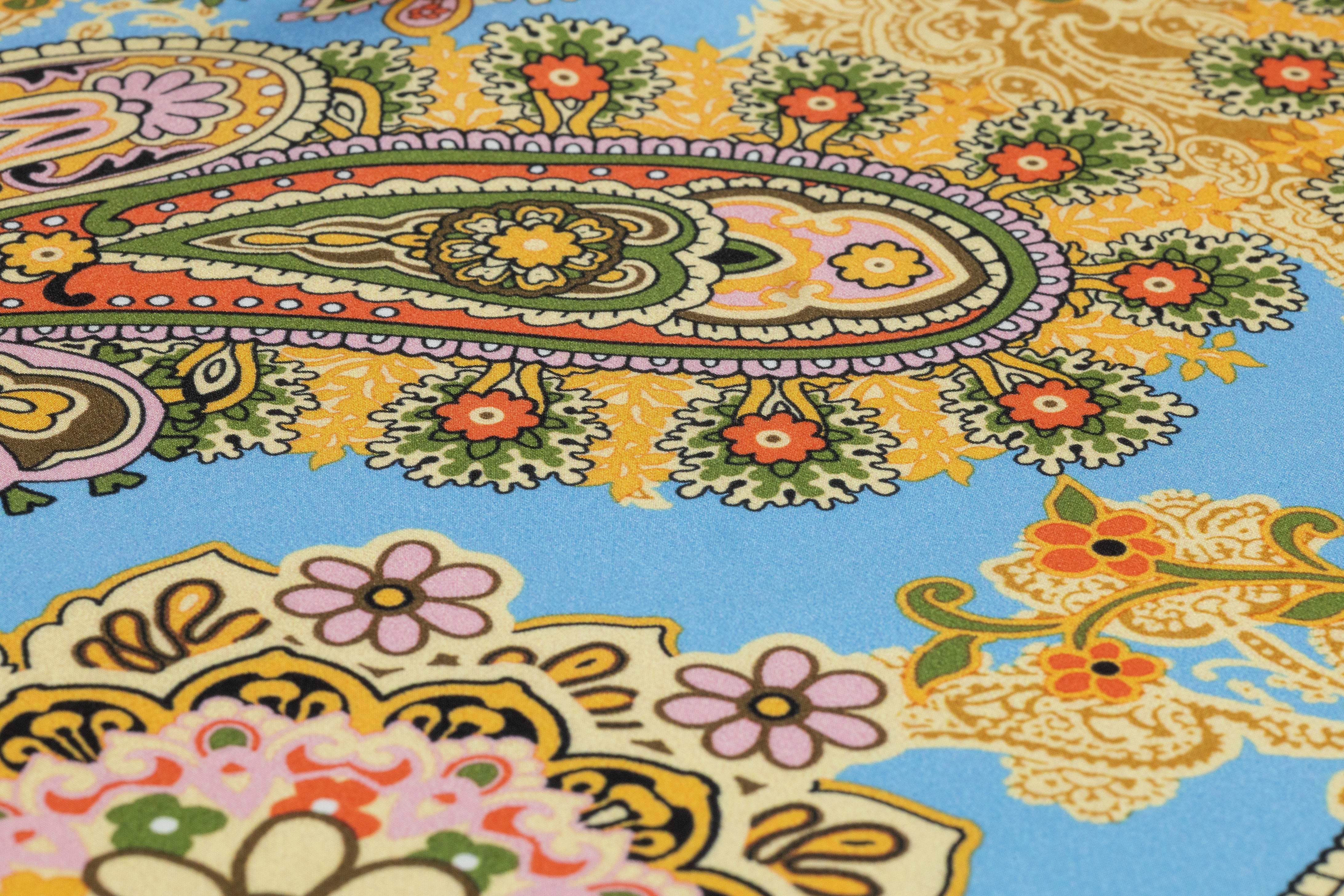Paisley Italian Silk Satin - Blue / Gold