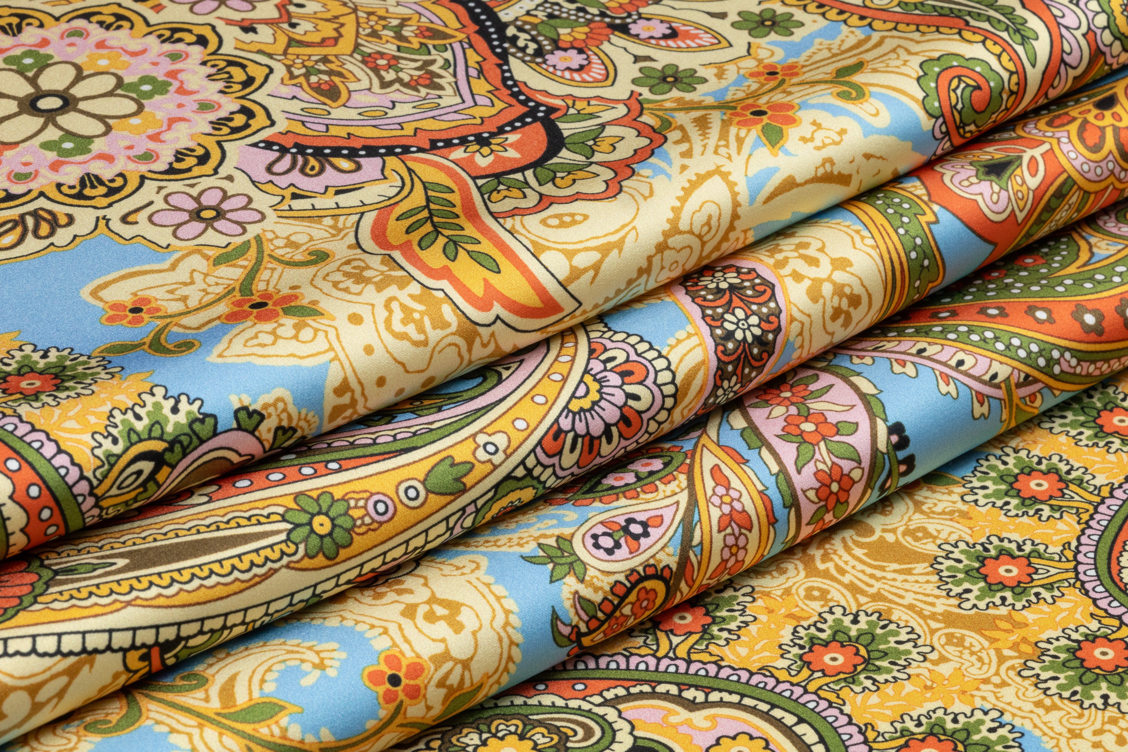 Paisley Italian Silk Satin - Blue / Gold