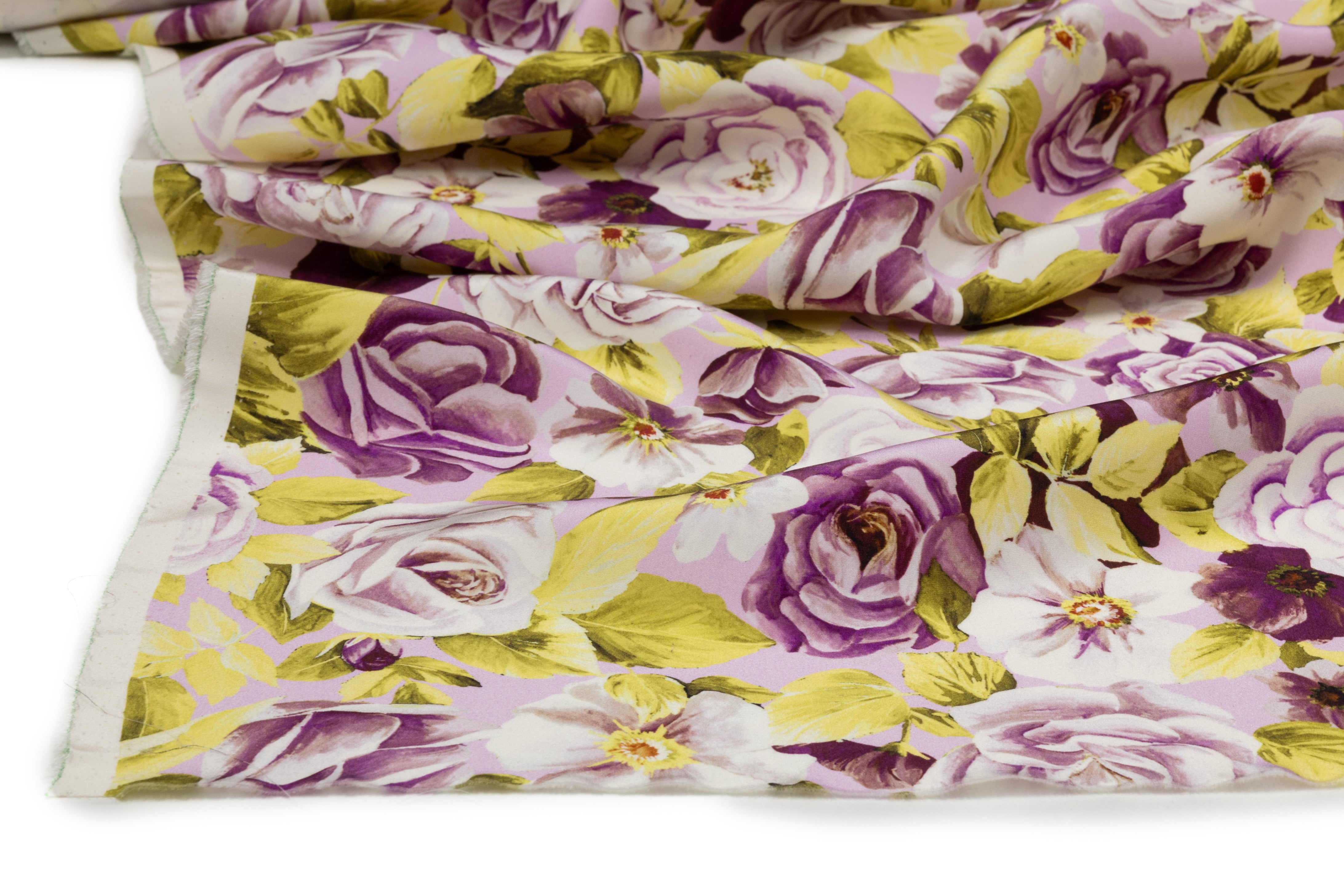 Floral Italian 4 Ply Silk Crepe - Purple / Chartreuse / Pink