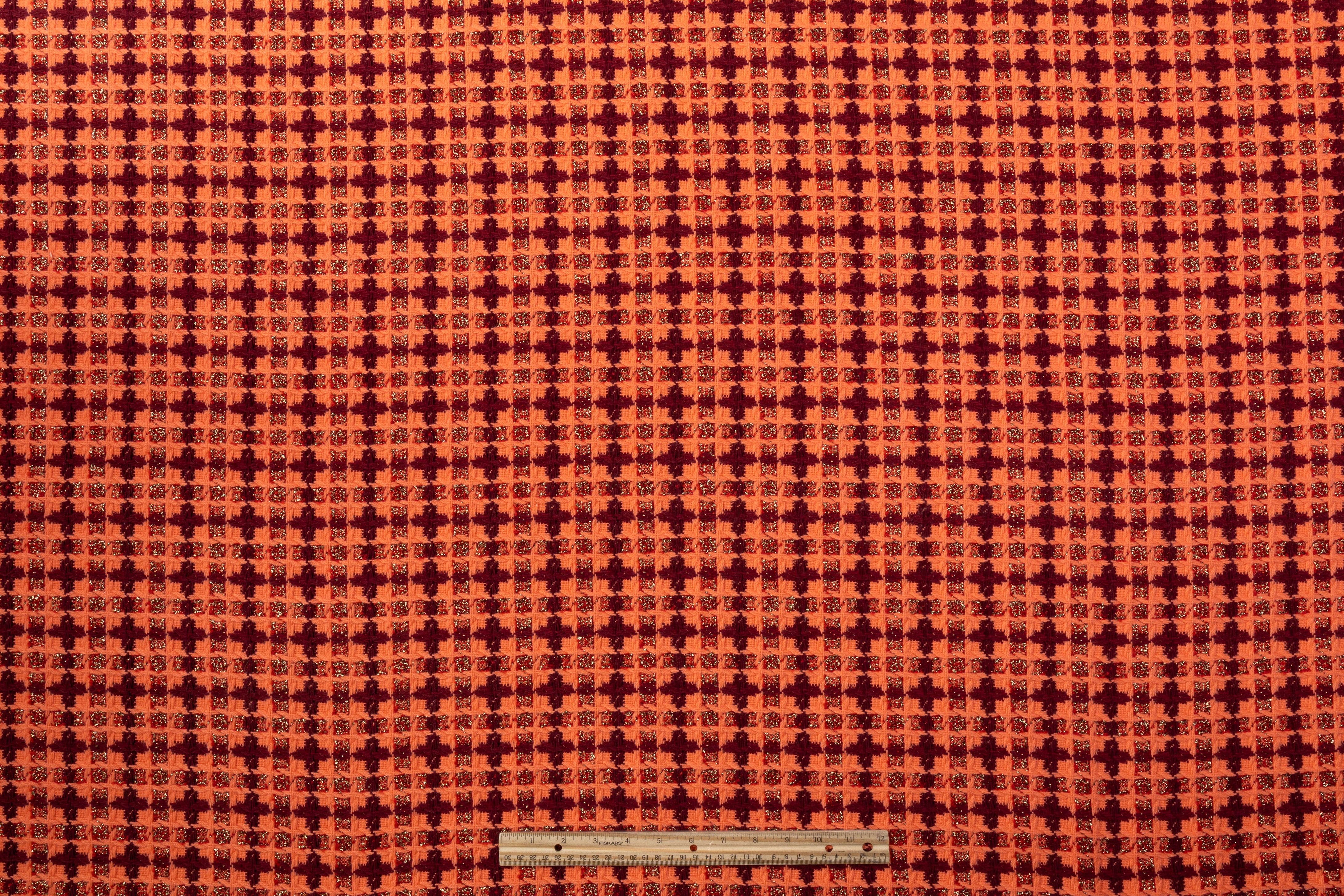 Metallic Italian Wool Blend Tweed - Peach / Burgundy