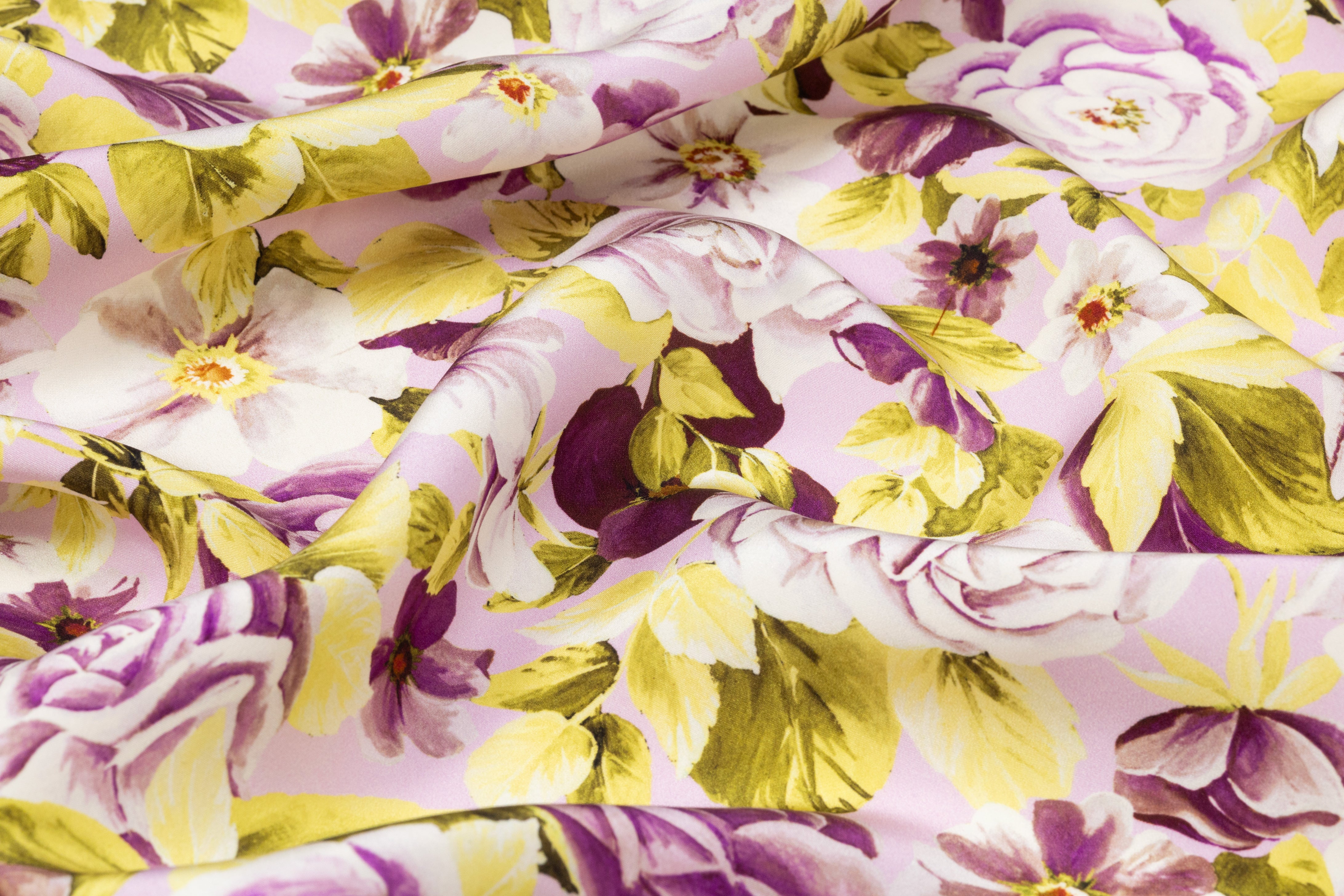 Floral Italian 4 Ply Silk Crepe - Purple / Chartreuse / Pink