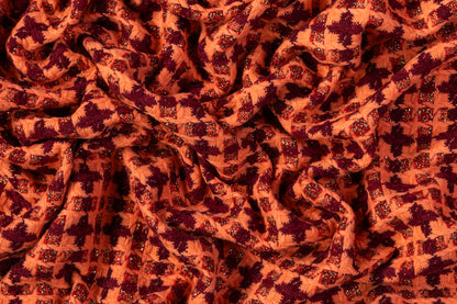 Metallic Italian Wool Blend Tweed - Peach / Burgundy