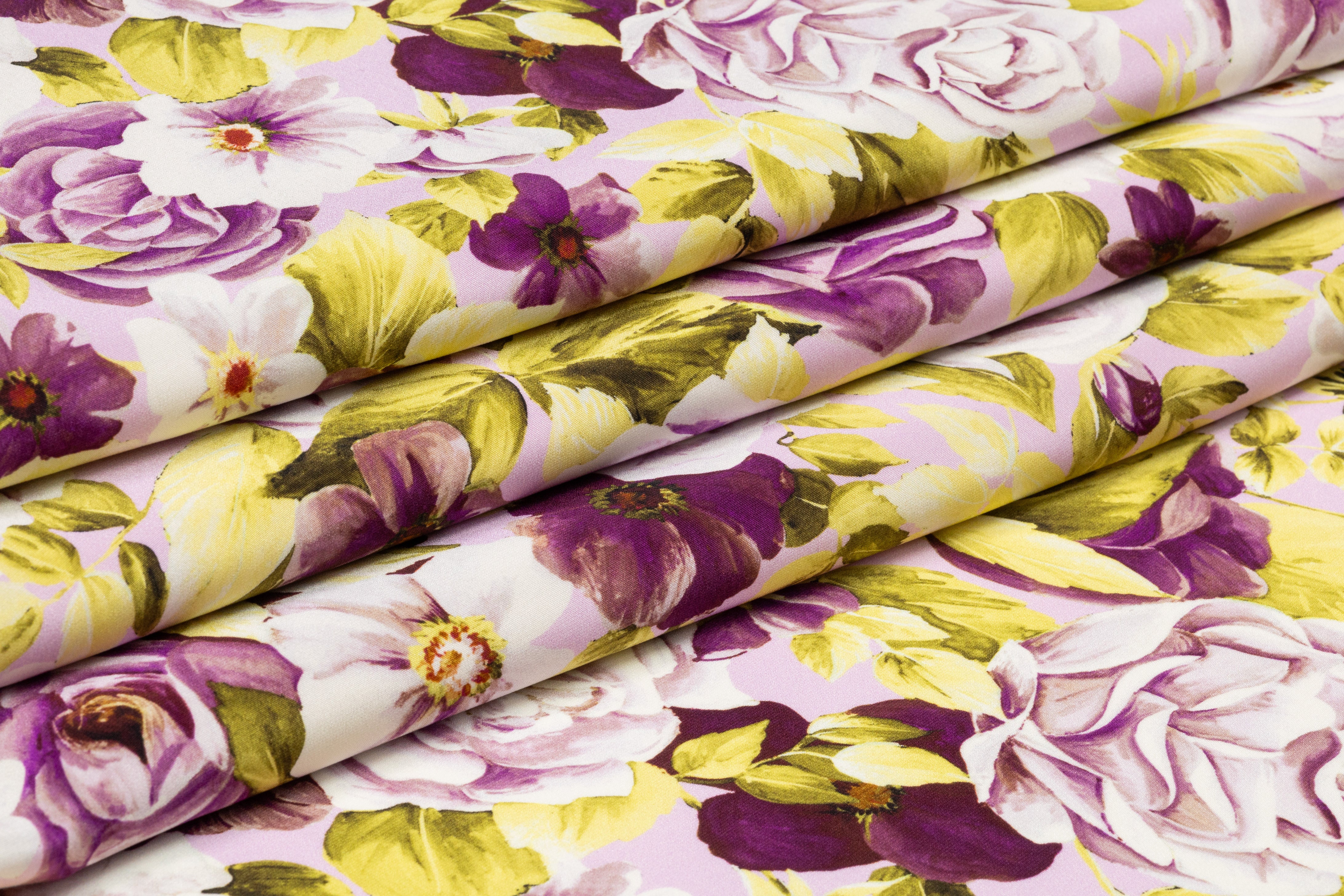 Floral Italian 4 Ply Silk Crepe - Purple / Chartreuse / Pink