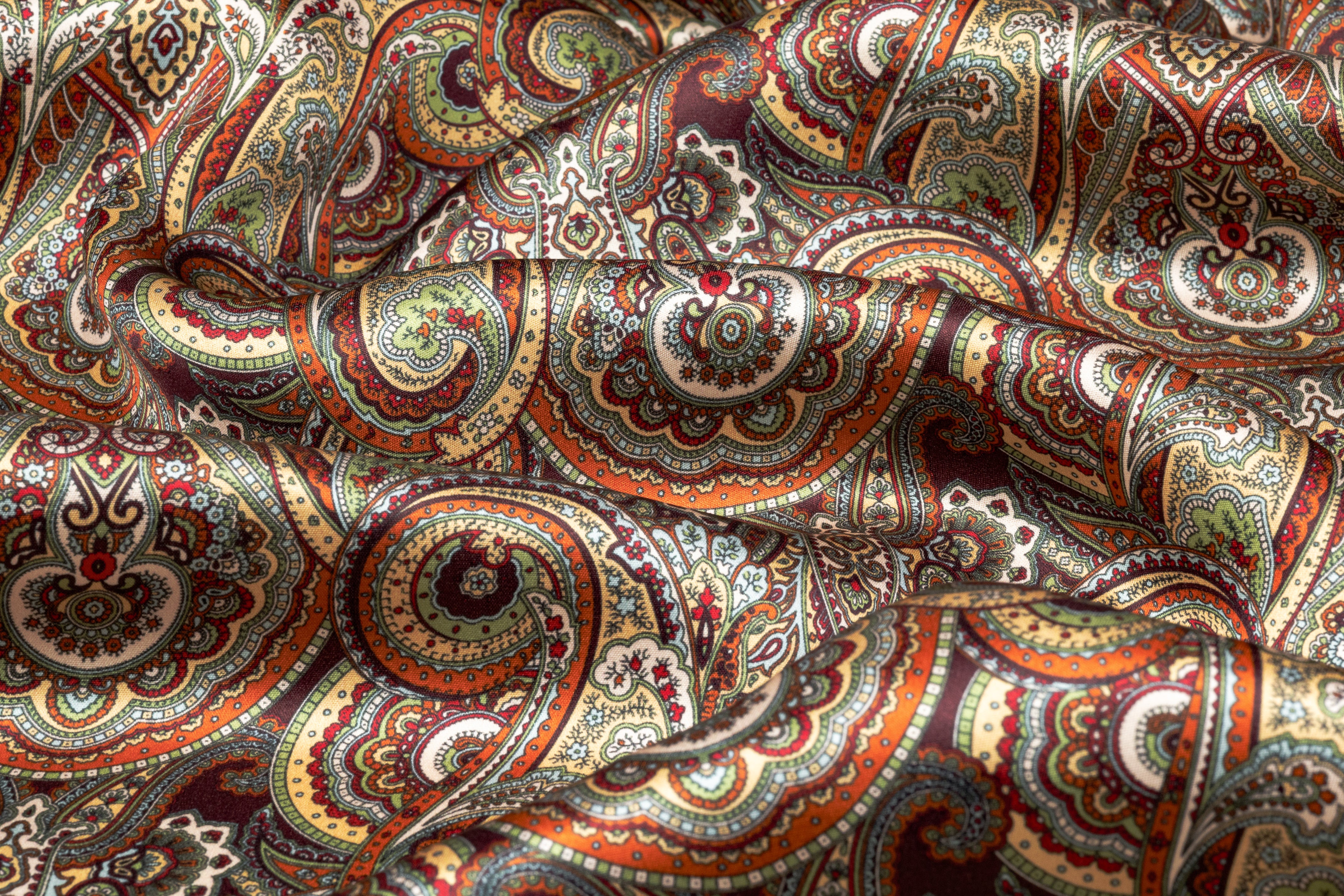 Paisley Italian Double Satin Silk Charmeuse - Rust / Burgundy