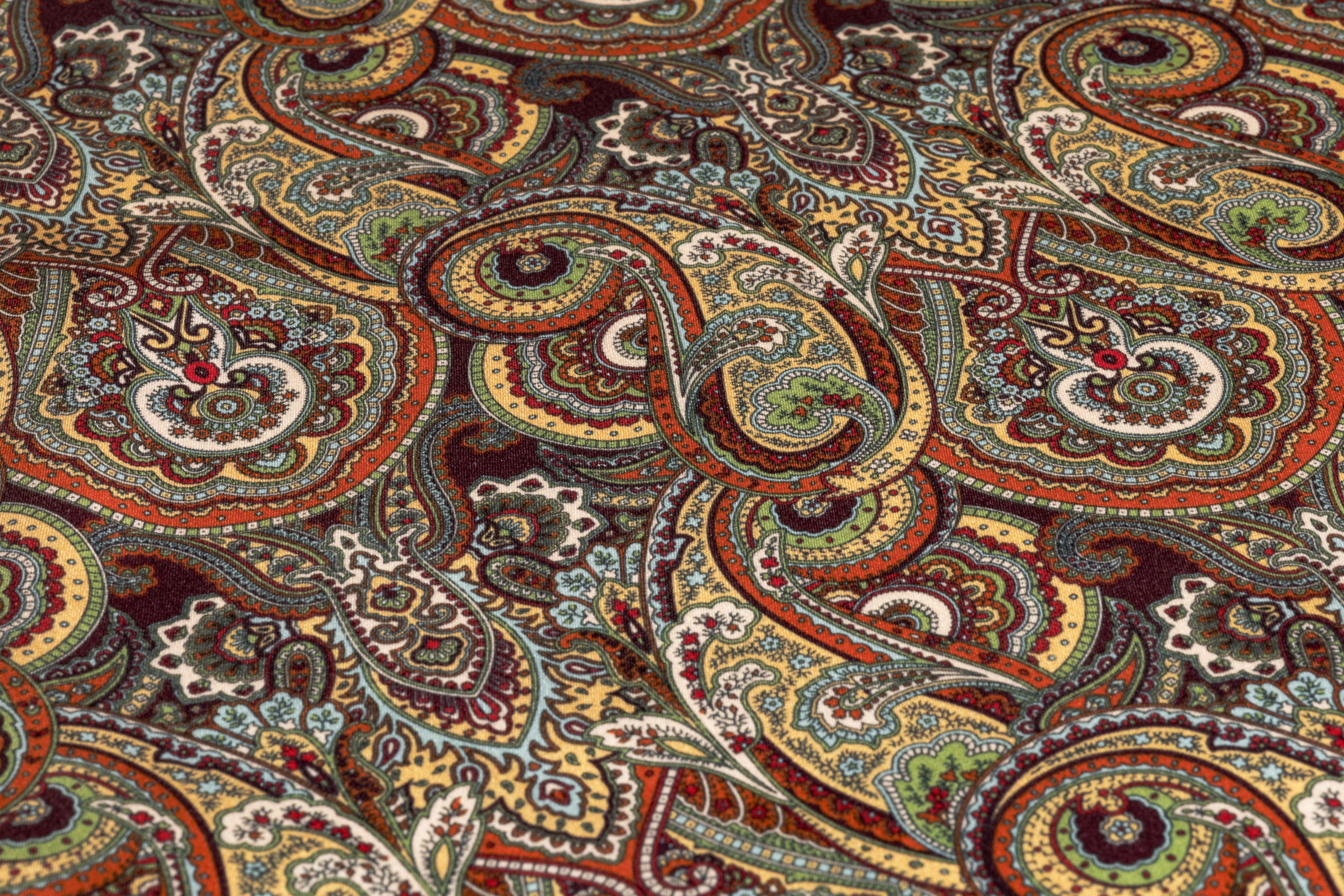 Paisley Italian Double Satin Silk Charmeuse - Rust / Burgundy
