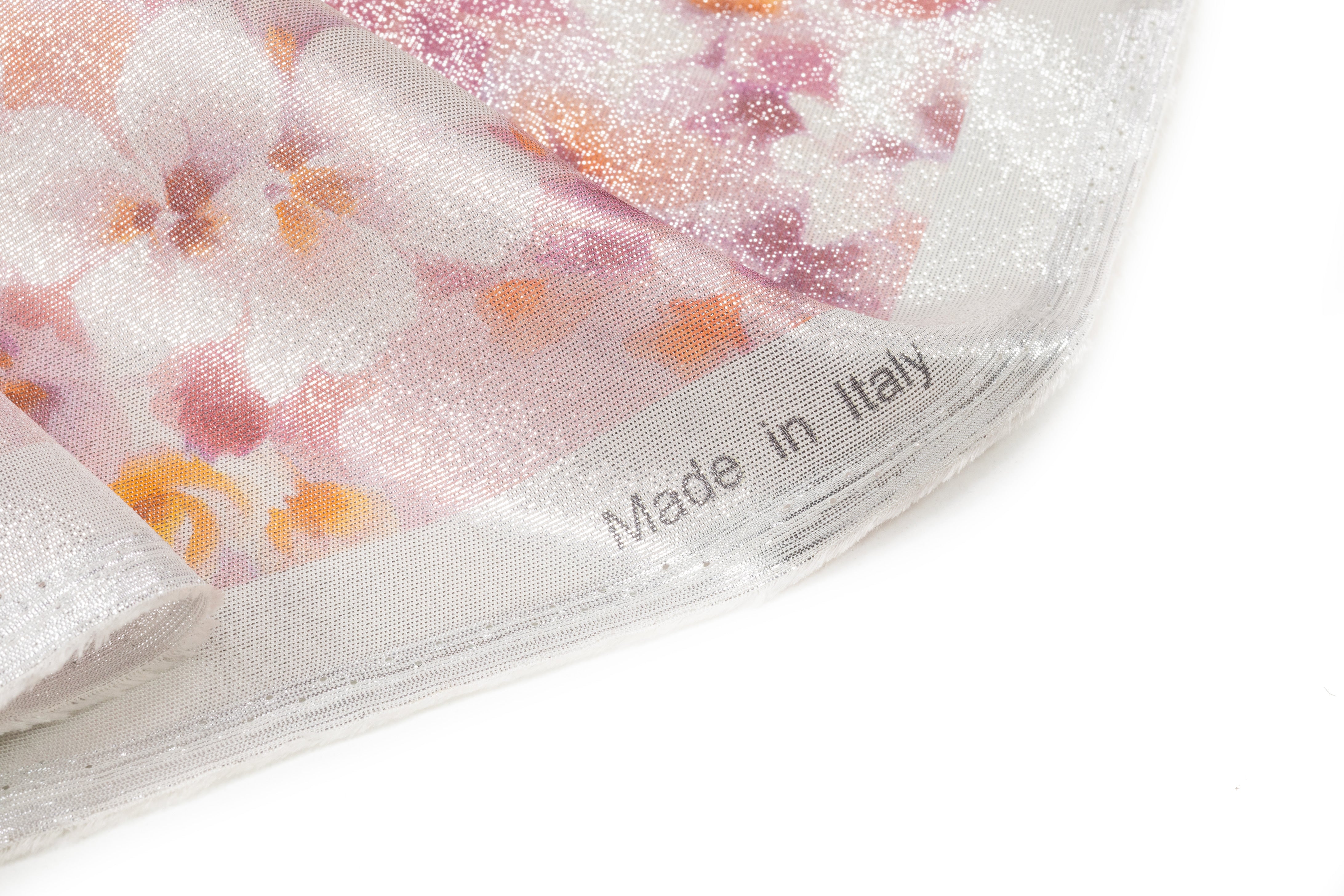 Floral Metallic Silk Chiffon Lamé - Blush / Orange