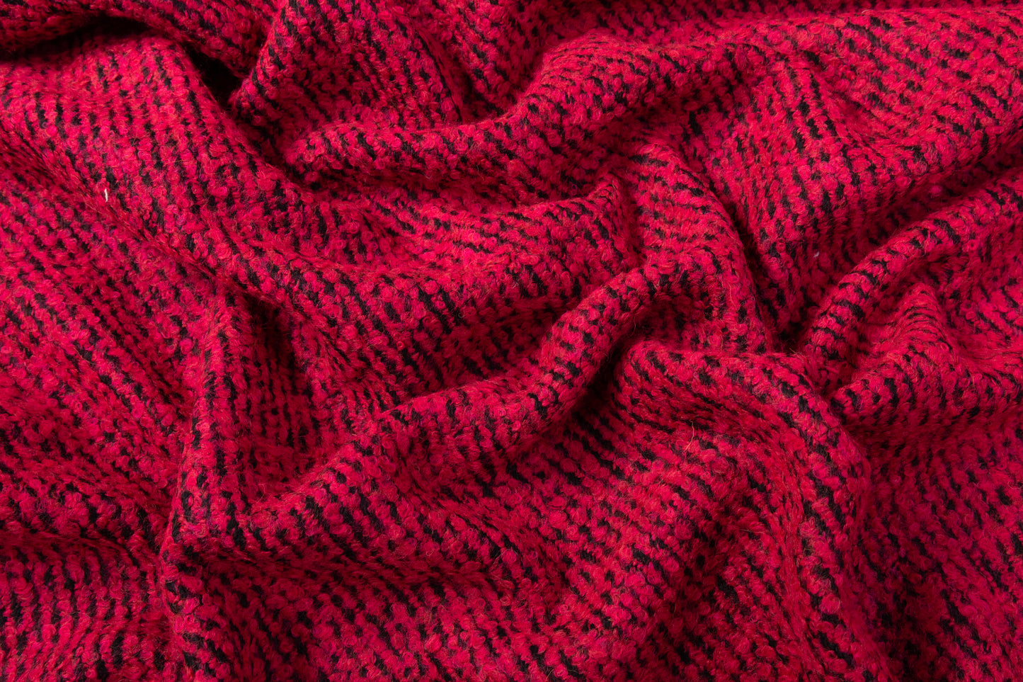 Two-Tone Italian Wool Blend Boucle Coating - Black / Magenta