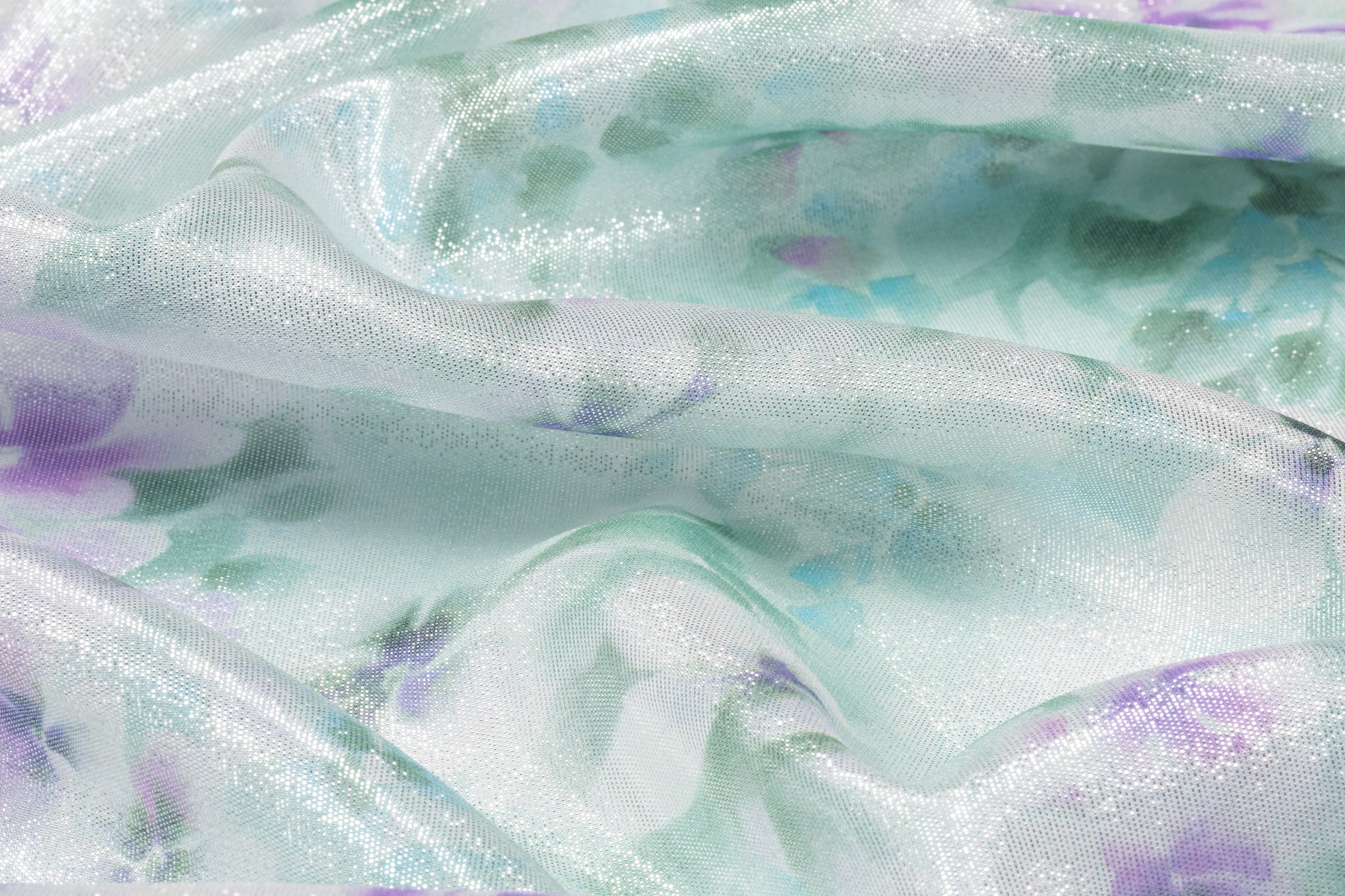 Floral Metallic Silk Chiffon Lamé - Green / Violet