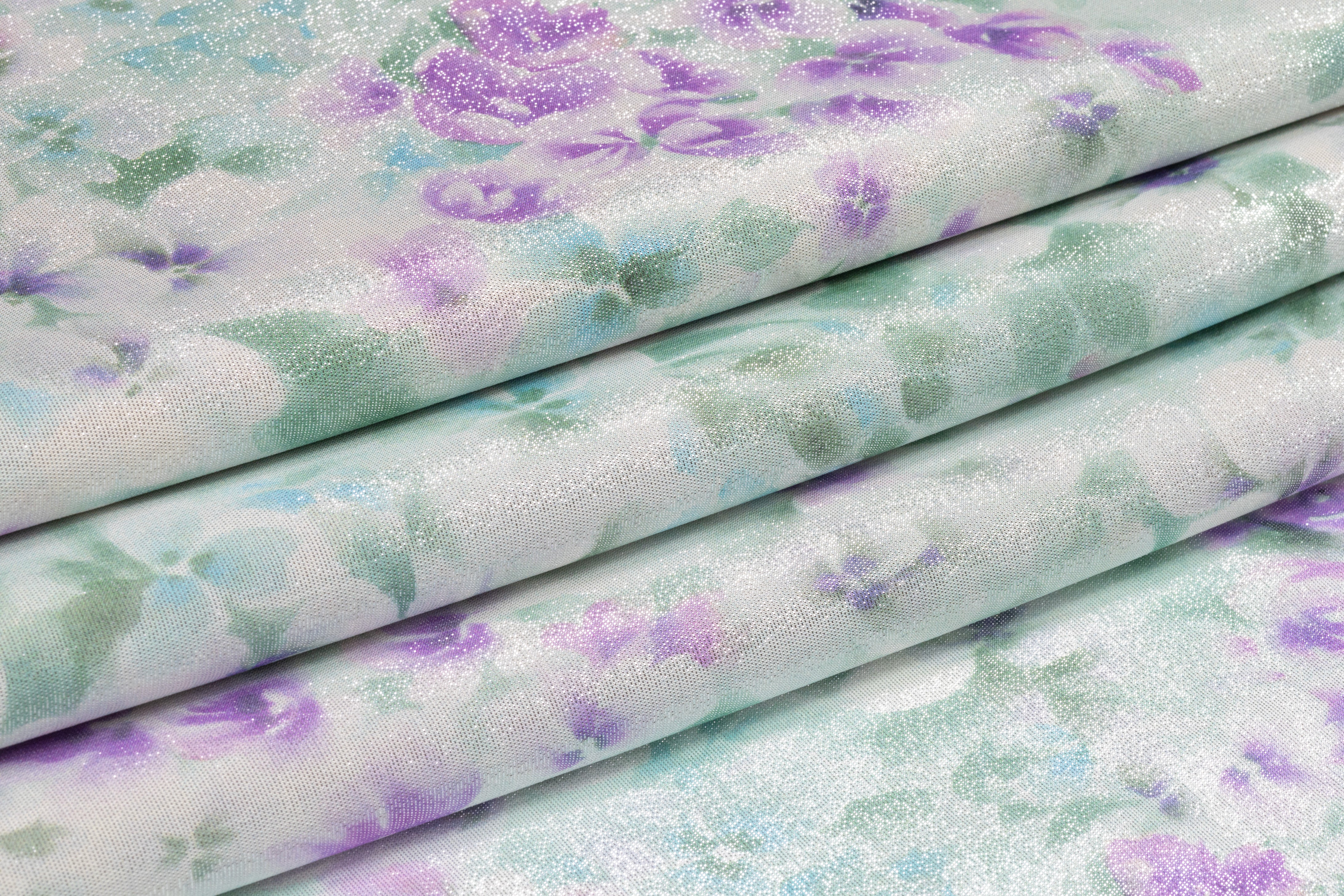 Floral Metallic Silk Chiffon Lamé - Green / Violet
