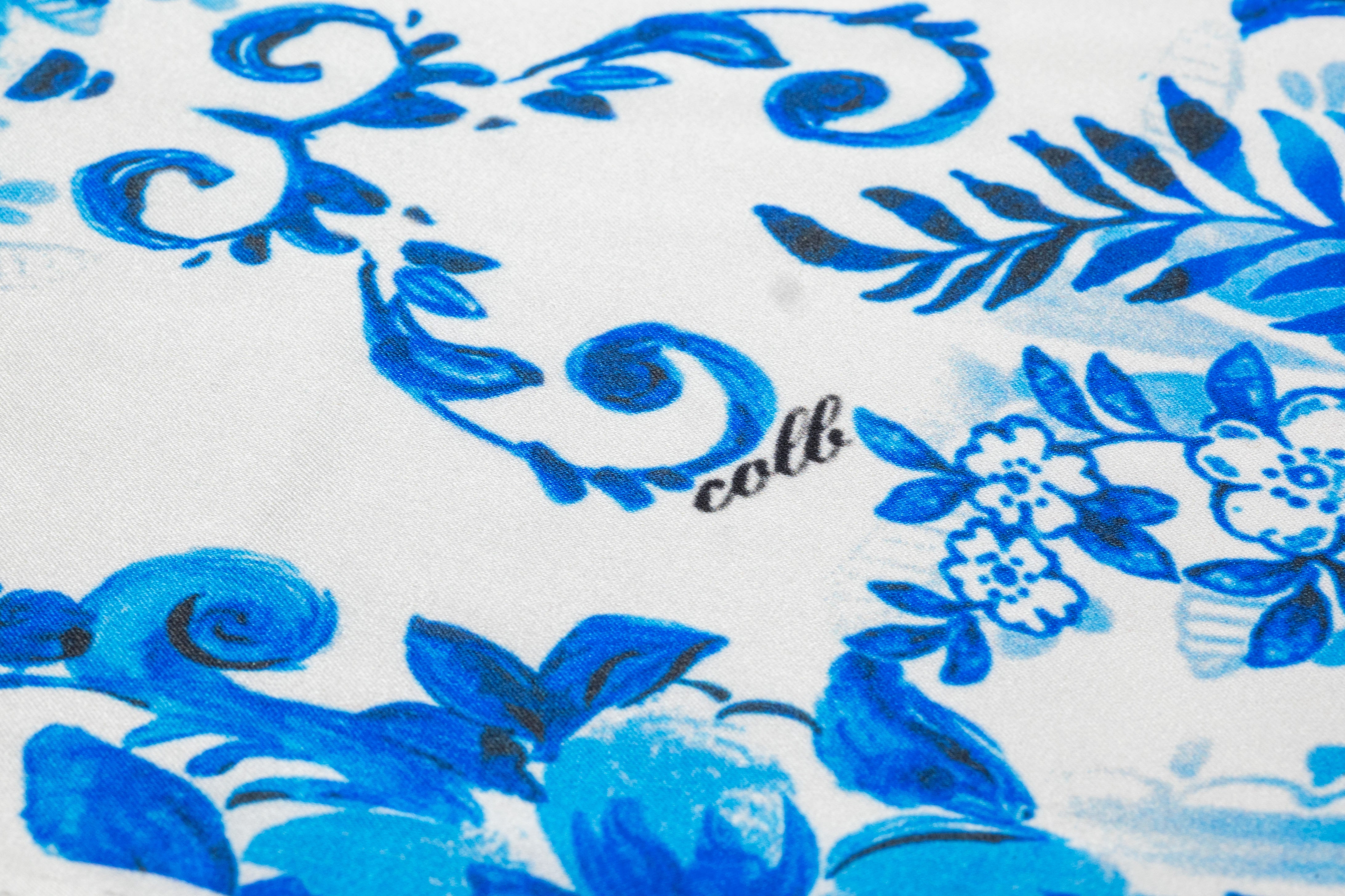 Floral Italian Silk Charmeuse - Blue / White