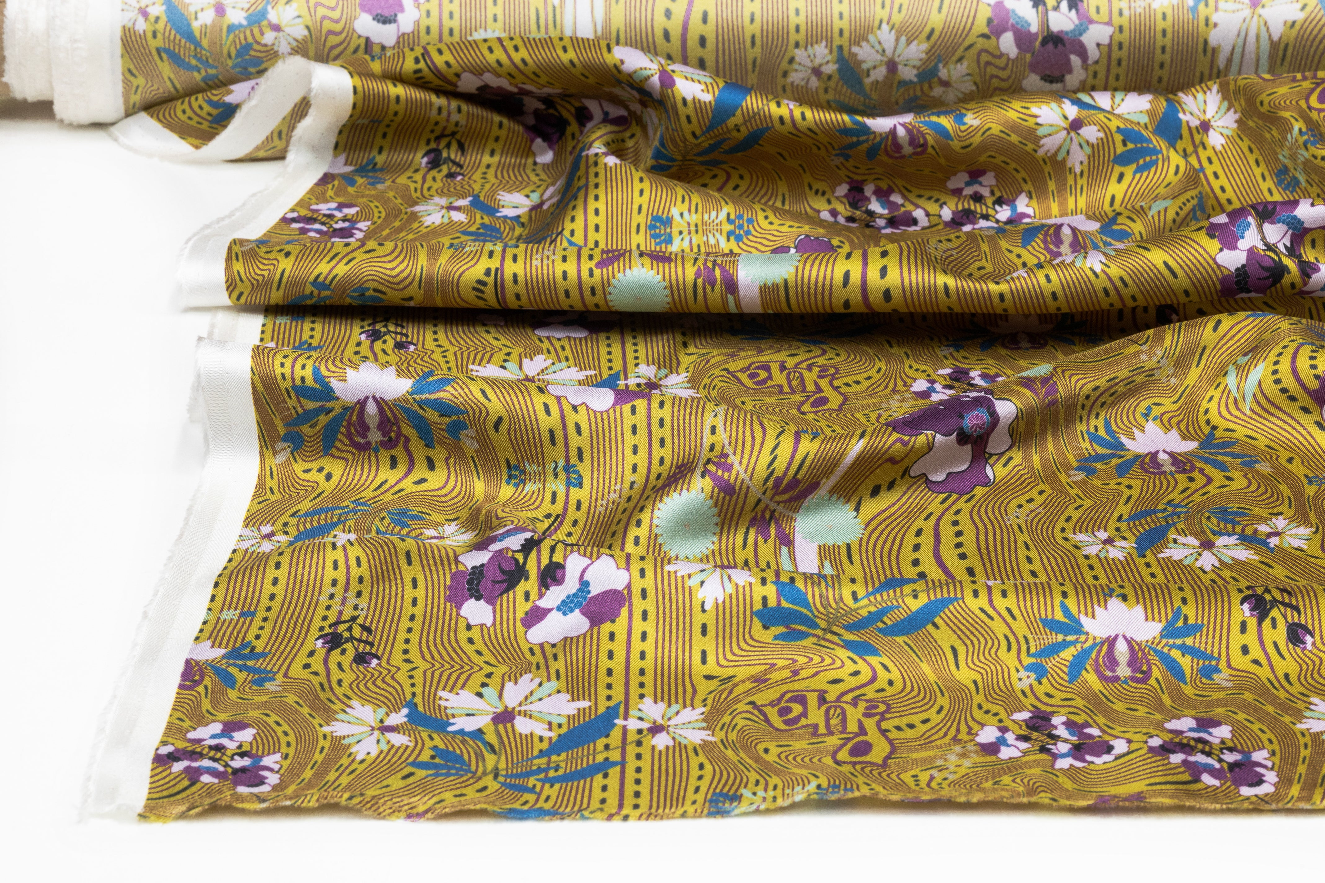 Floral Italian Silk Twill - Antique Gold