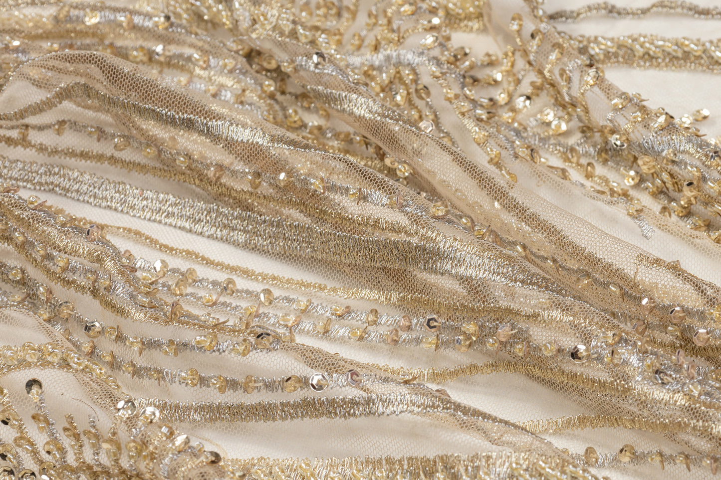 Beaded and Embroidered Tulle - Champagne Gold / Taupe