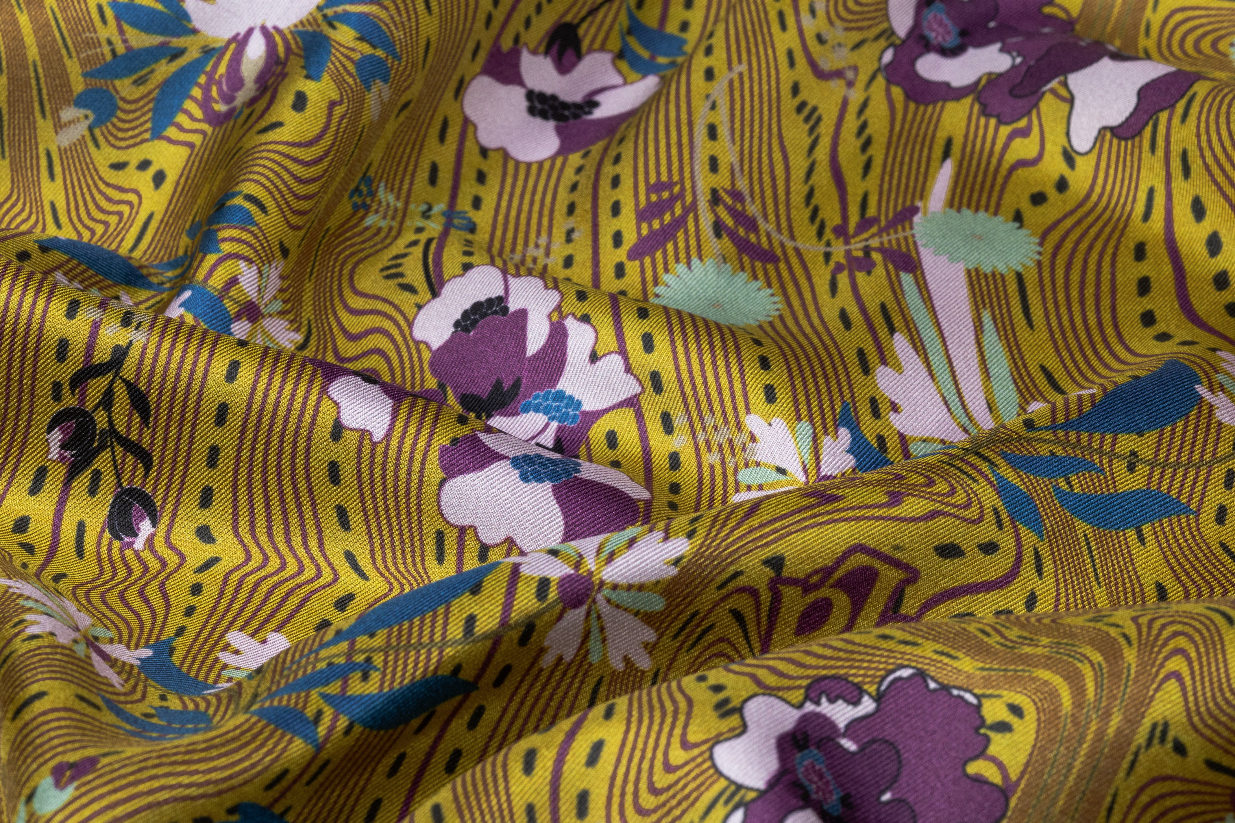 Floral Italian Silk Twill - Antique Gold