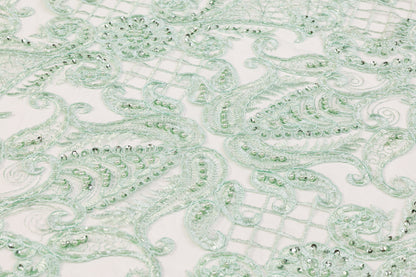 Beaded and Embroidered Tulle - Mint Green