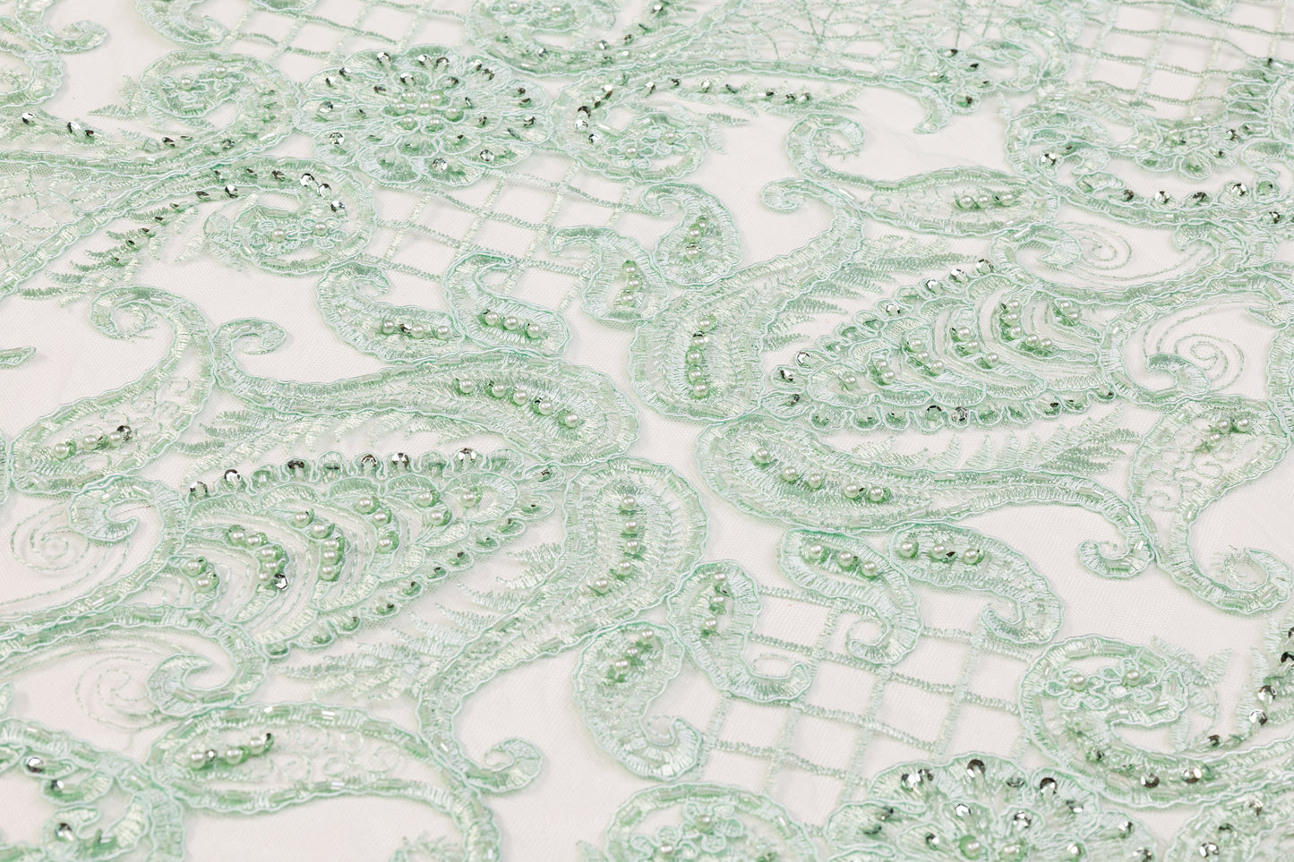 Beaded and Embroidered Tulle - Mint Green