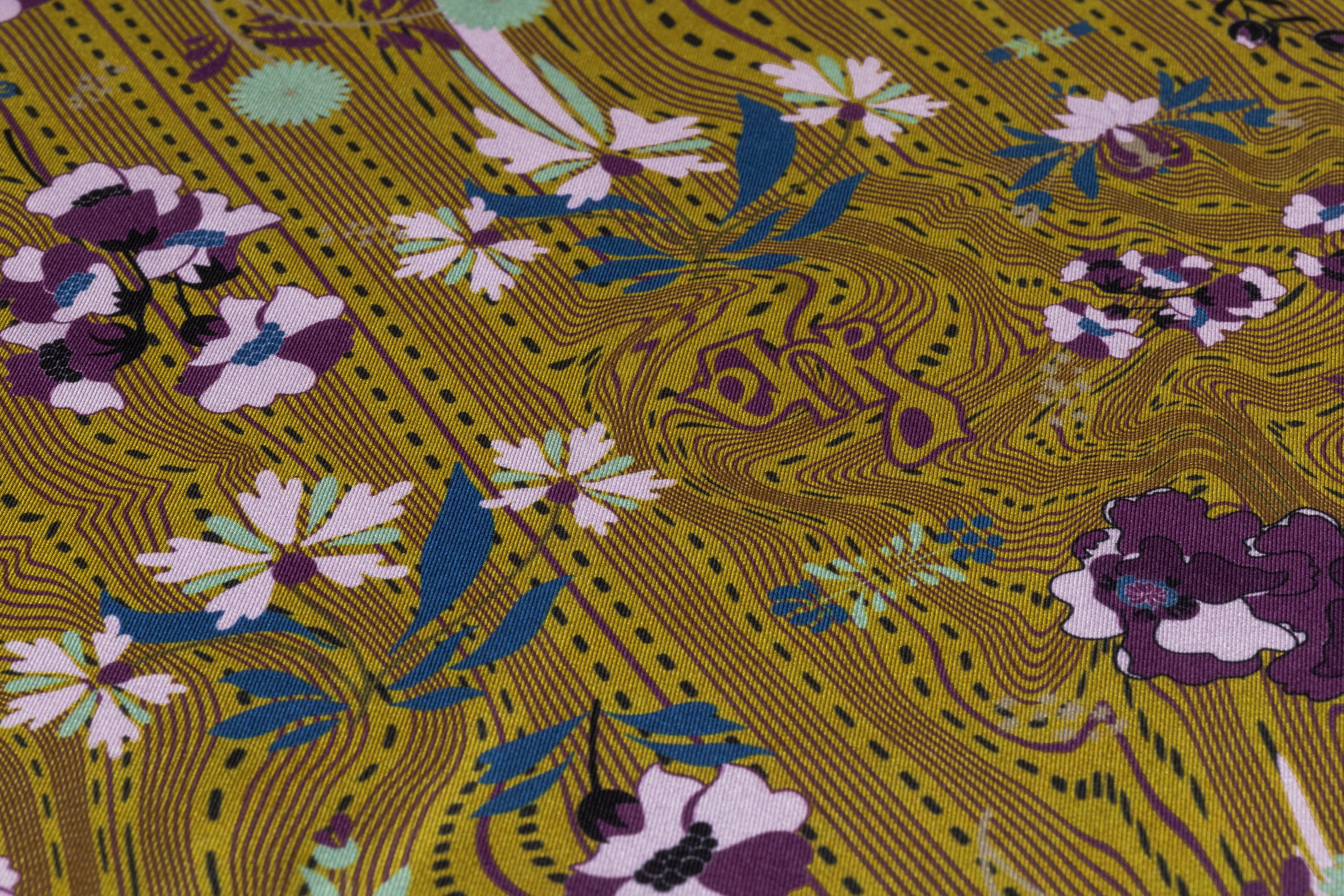 Floral Italian Silk Twill - Antique Gold