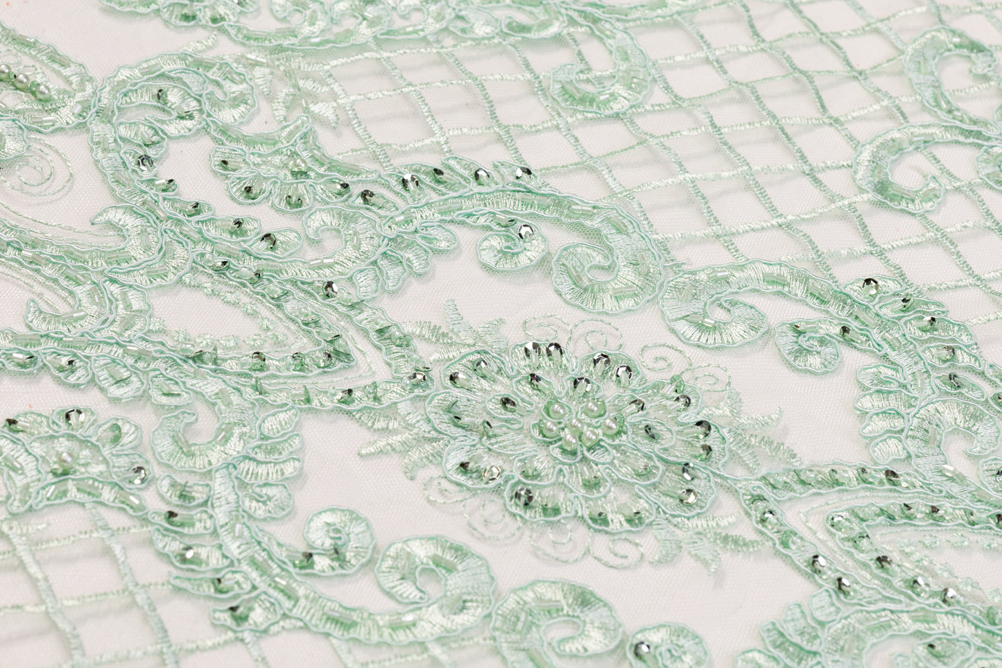 Beaded and Embroidered Tulle - Mint Green