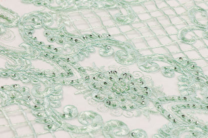 Beaded and Embroidered Tulle - Mint Green