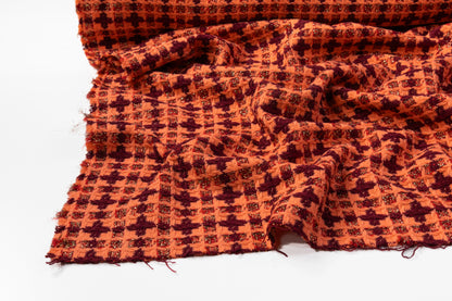 Metallic Italian Wool Blend Tweed - Peach / Burgundy