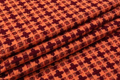 Metallic Italian Wool Blend Tweed - Peach / Burgundy