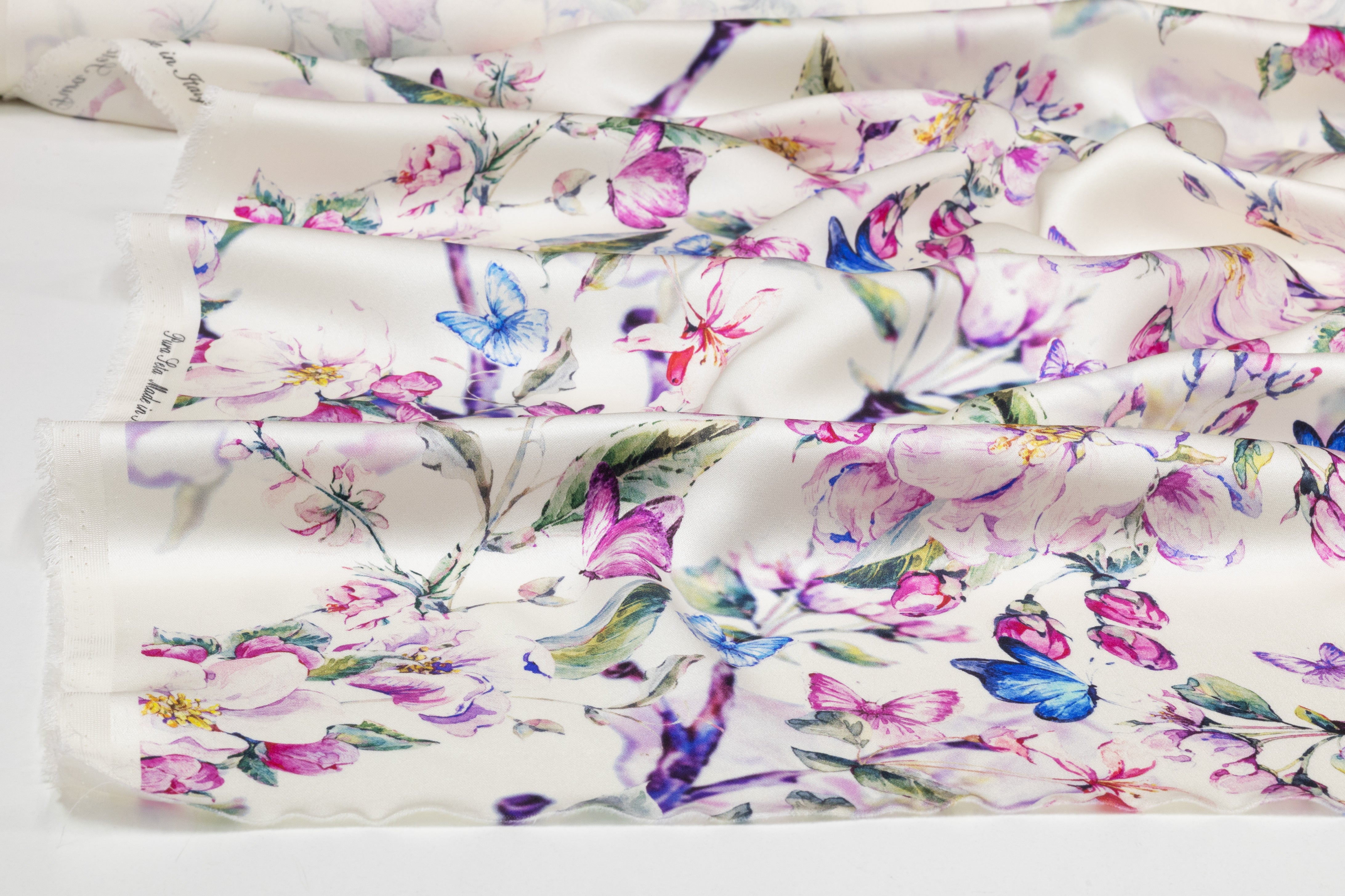 Floral Italian Double Satin Silk Charmeuse - Off White / Multicolor