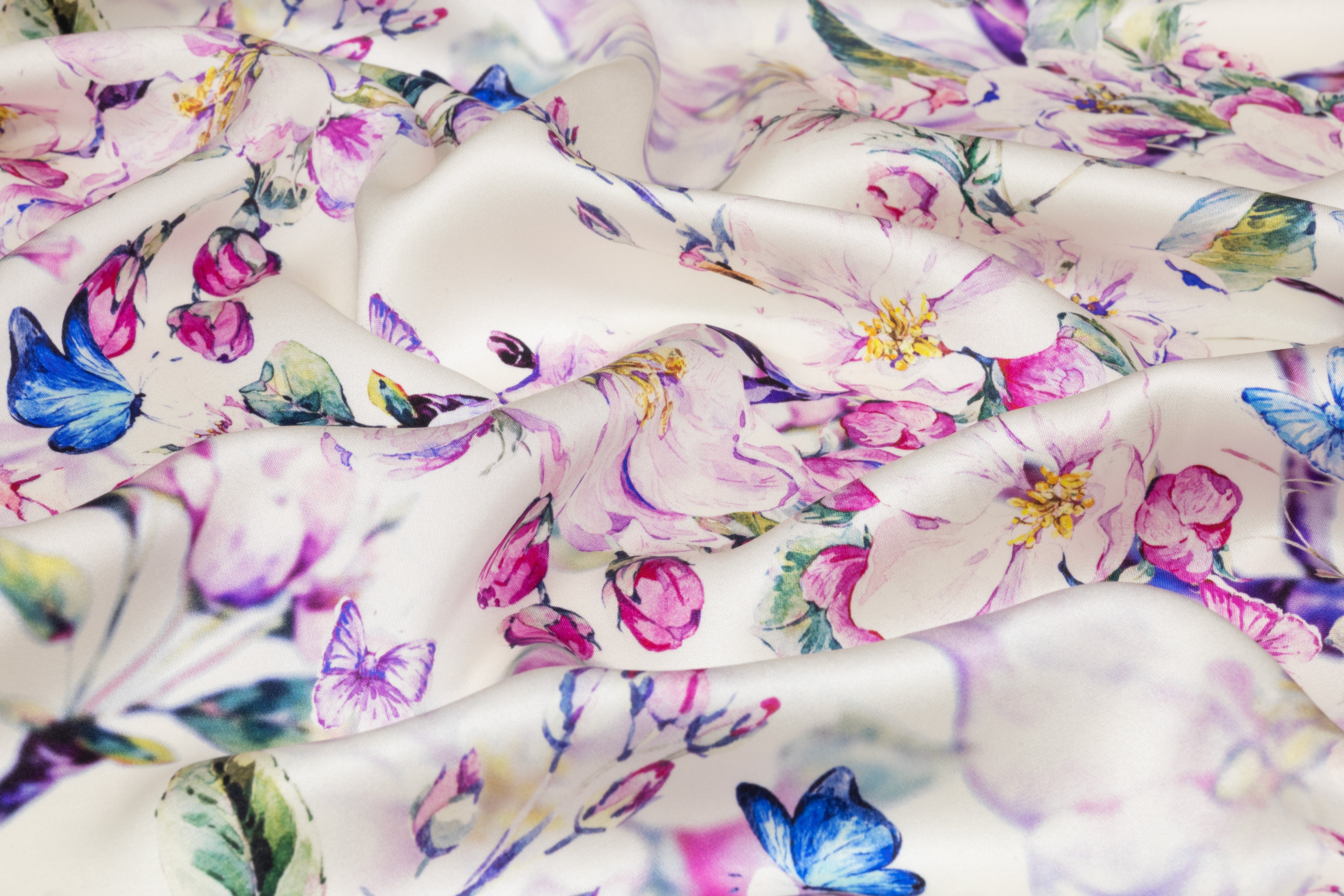 Floral Italian Double Satin Silk Charmeuse - Off White / Multicolor