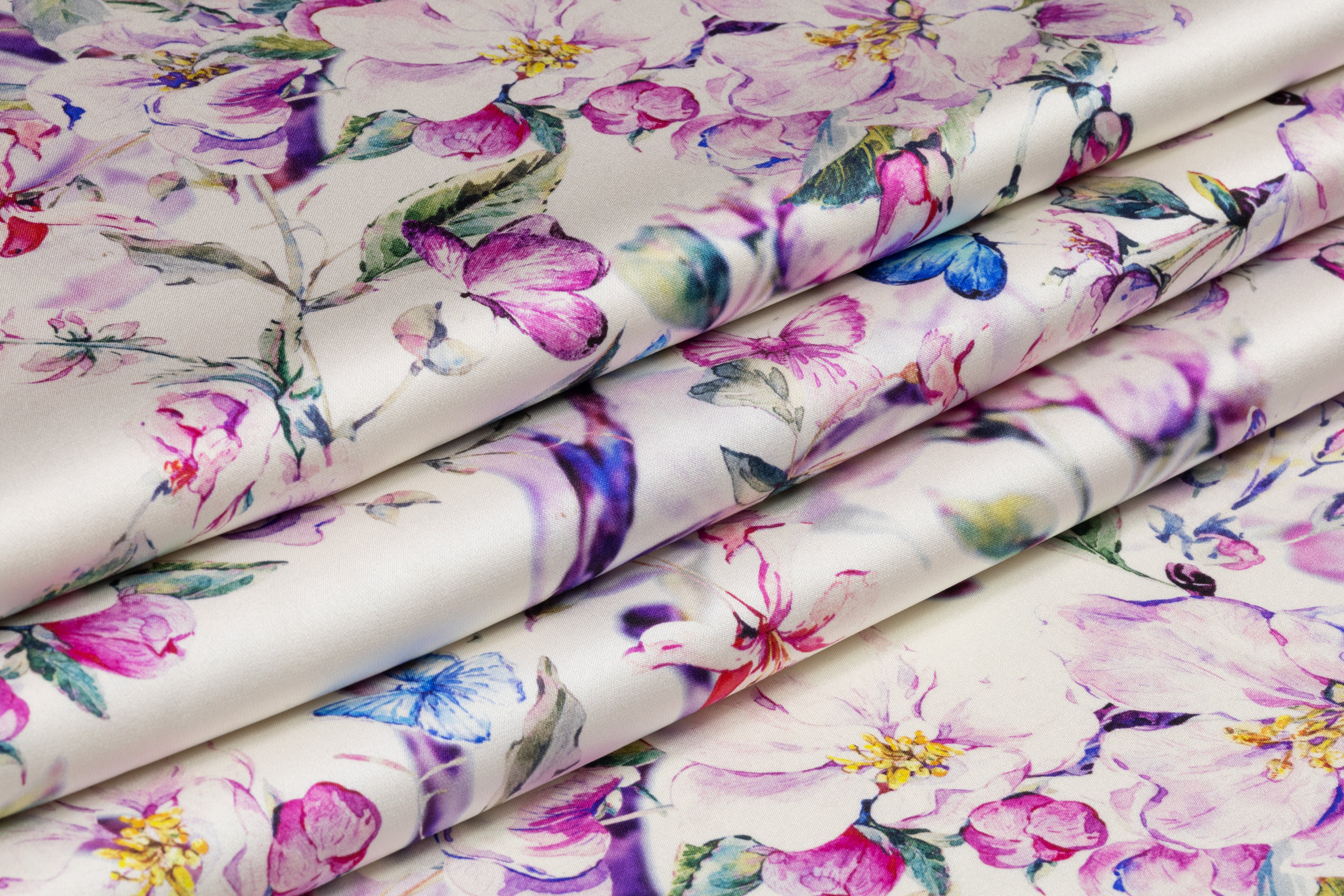 Floral Italian Double Satin Silk Charmeuse - Off White / Multicolor
