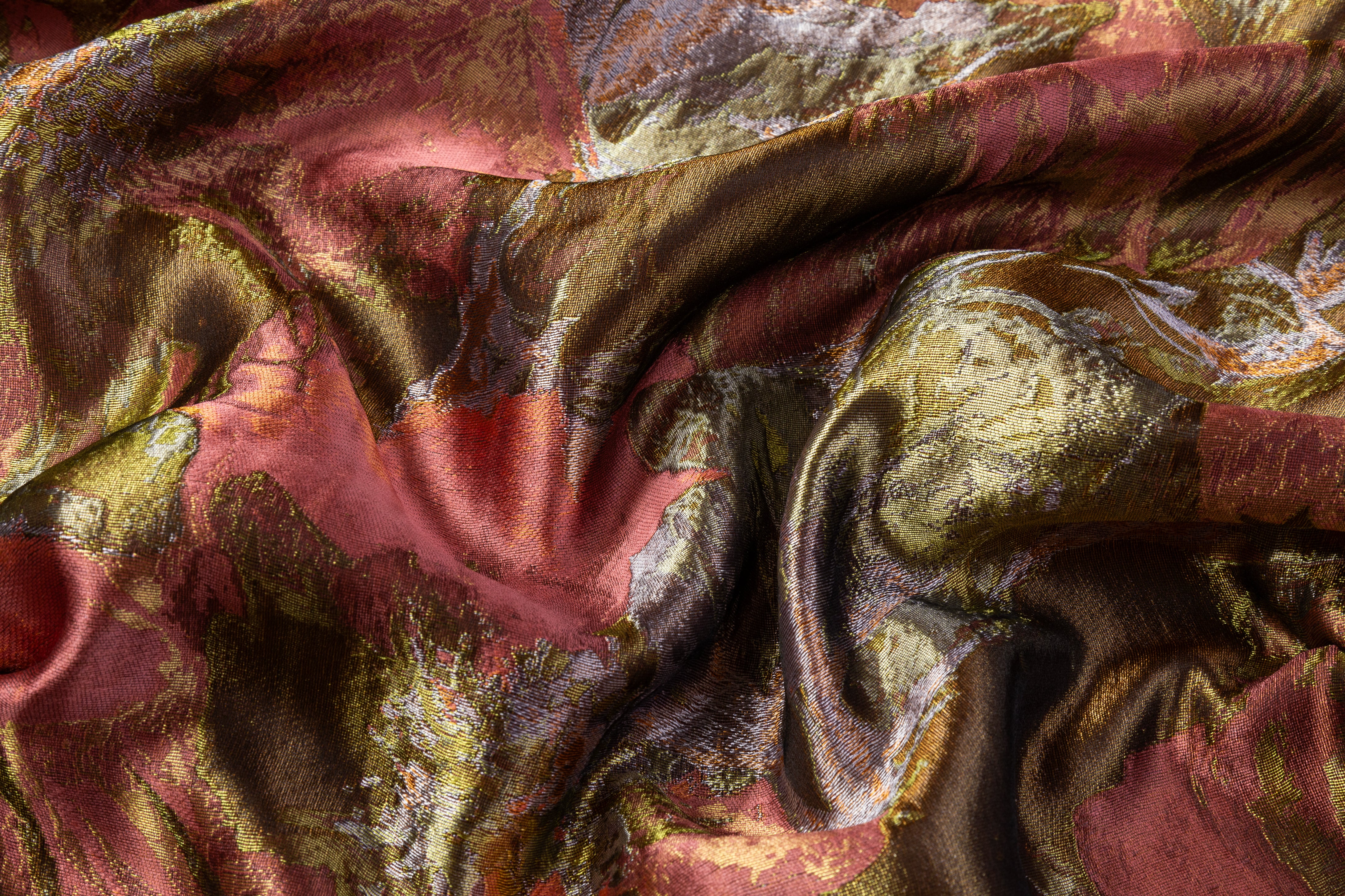 Abstract Floral Italian Silk Blend Brocade - Green / Pink