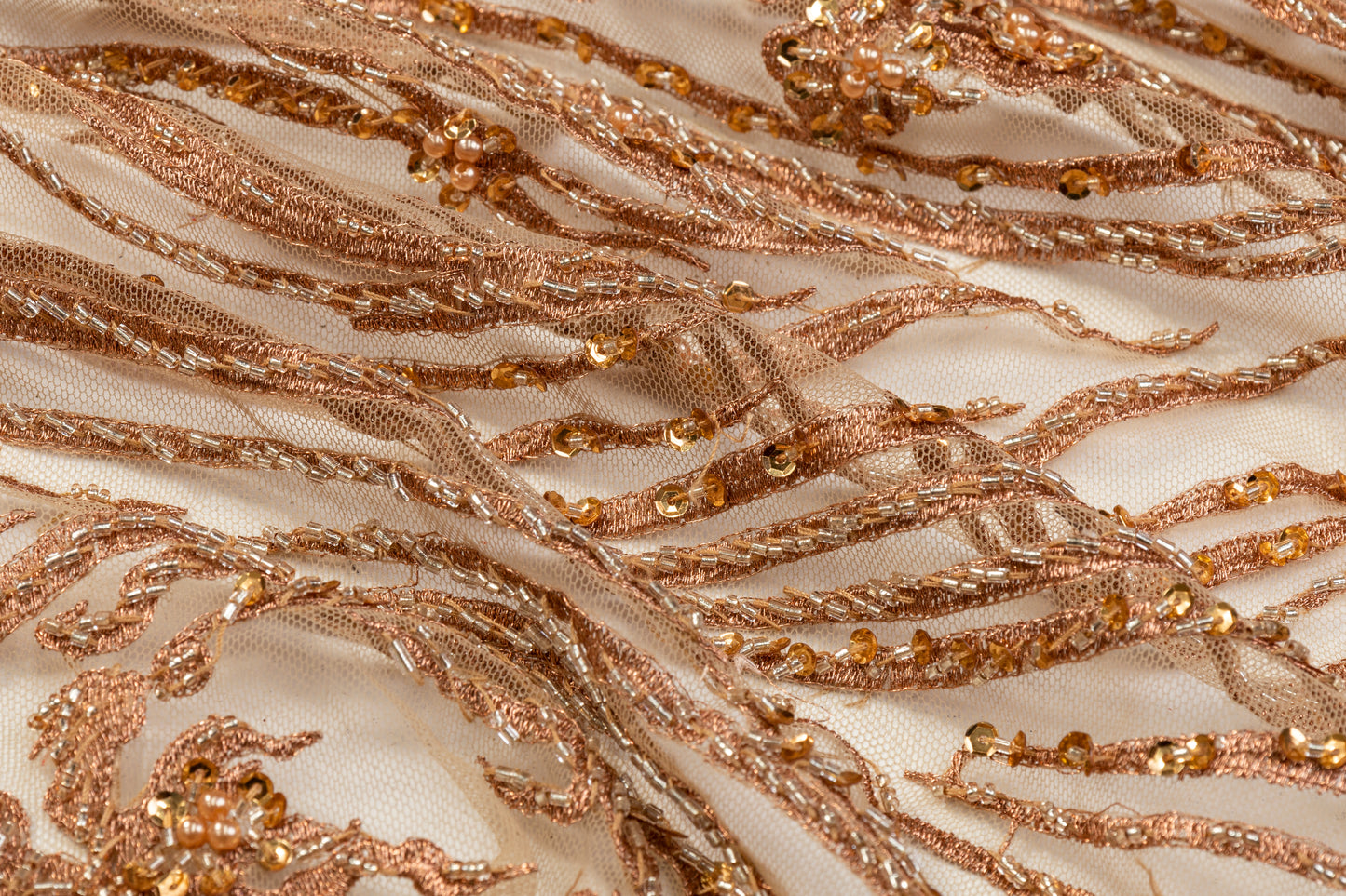 Beaded and Embroidered Tulle - Copper