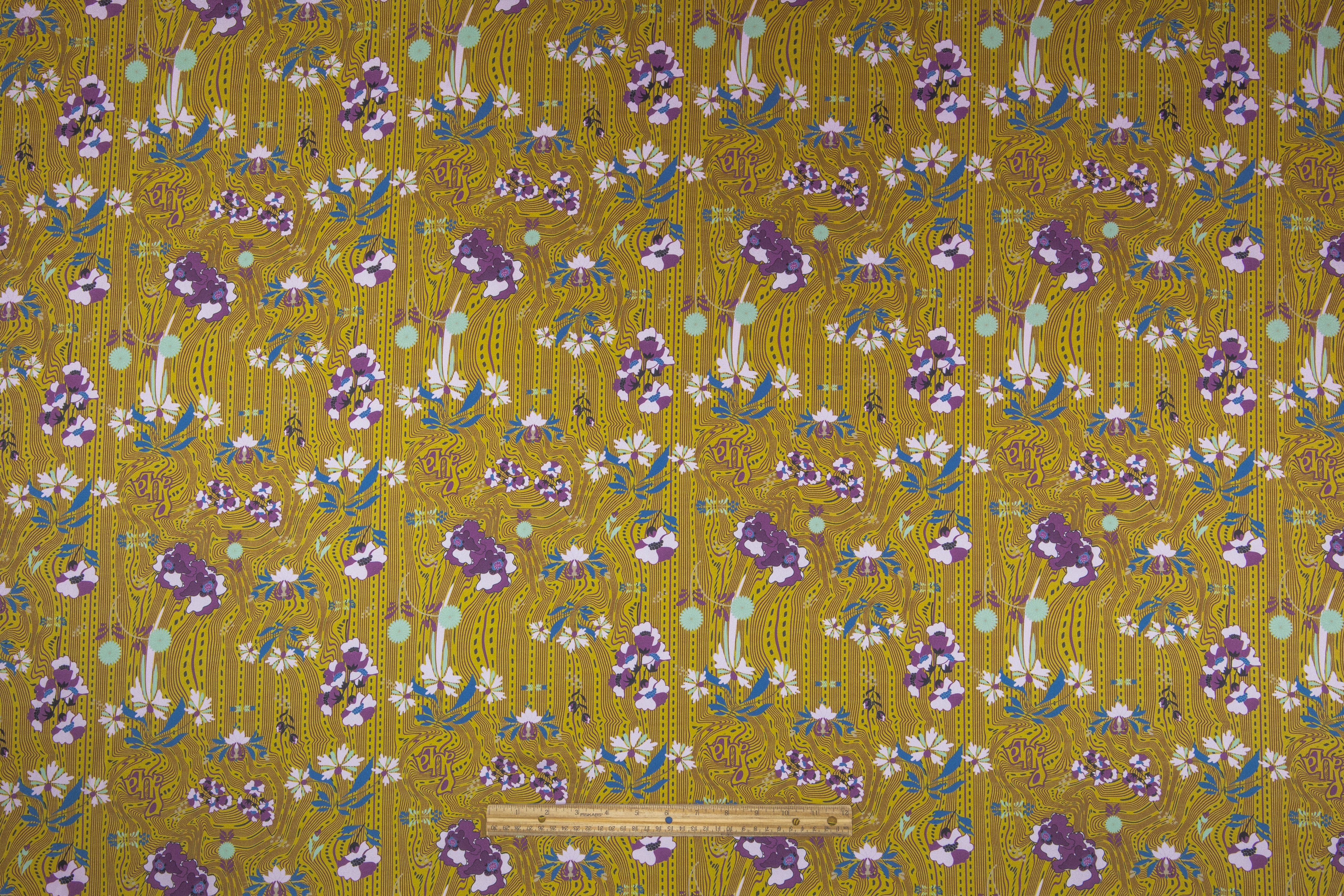 Floral Italian Silk Twill - Antique Gold
