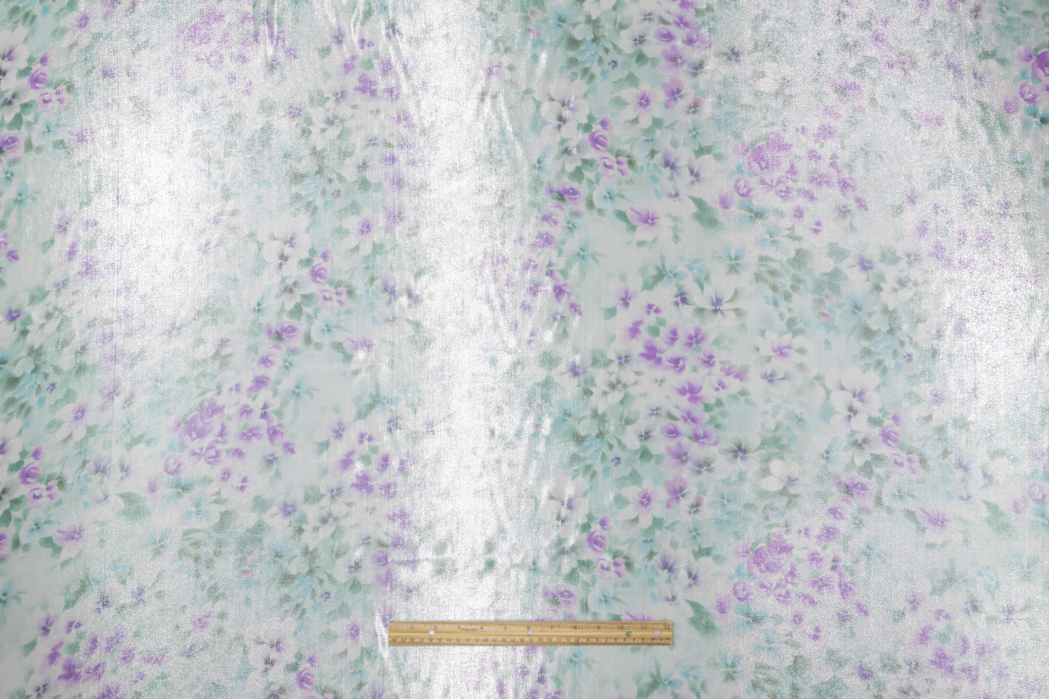 Floral Metallic Silk Chiffon Lamé - Green / Violet