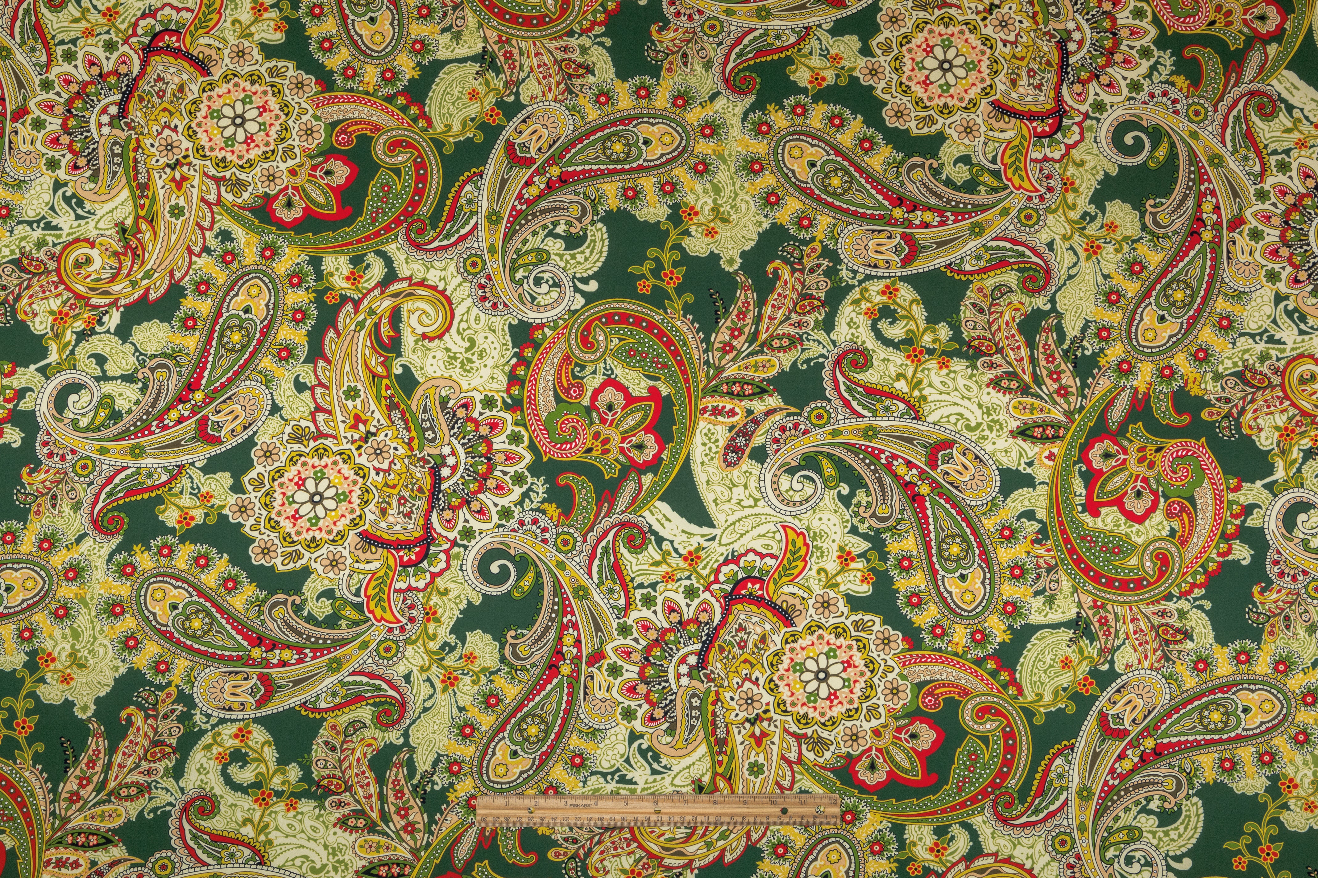 Paisley Italian Silk Satin - Green / Gold / Red