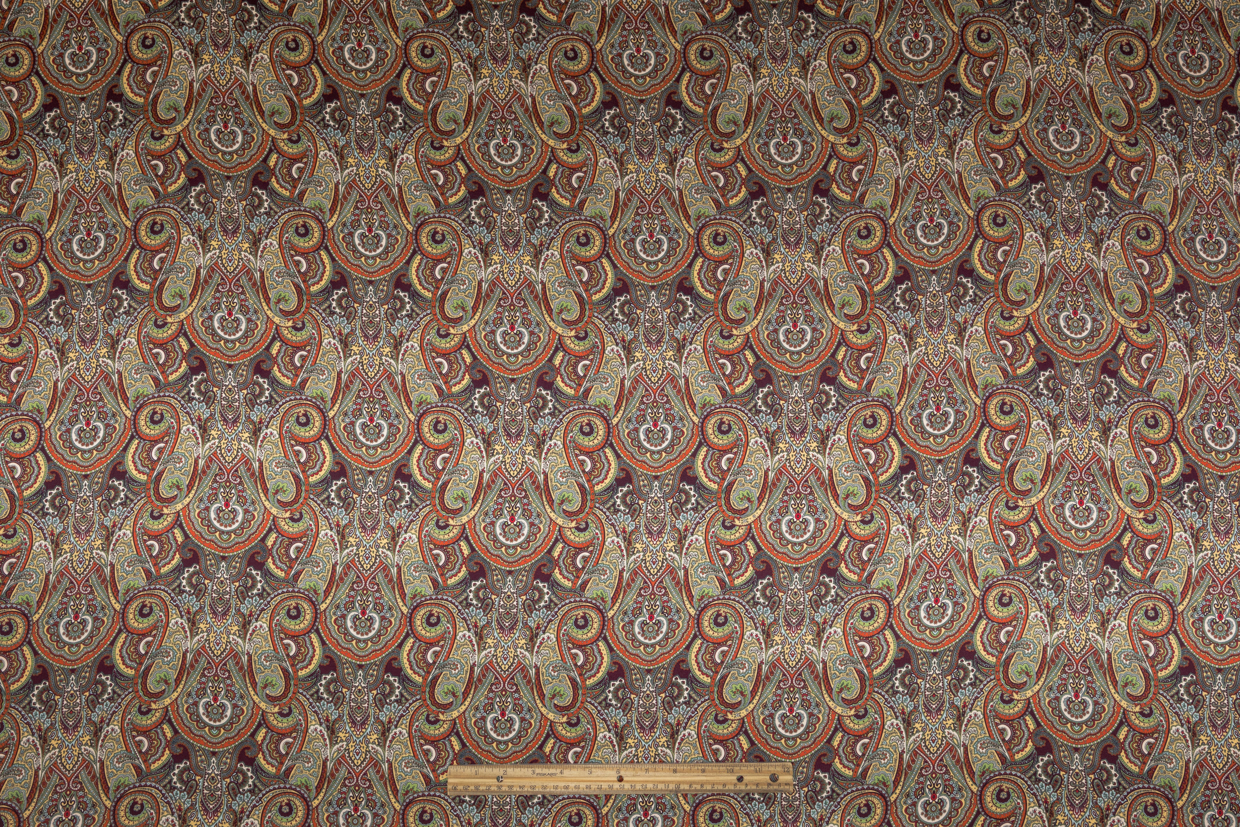 Paisley Italian Double Satin Silk Charmeuse - Rust / Burgundy