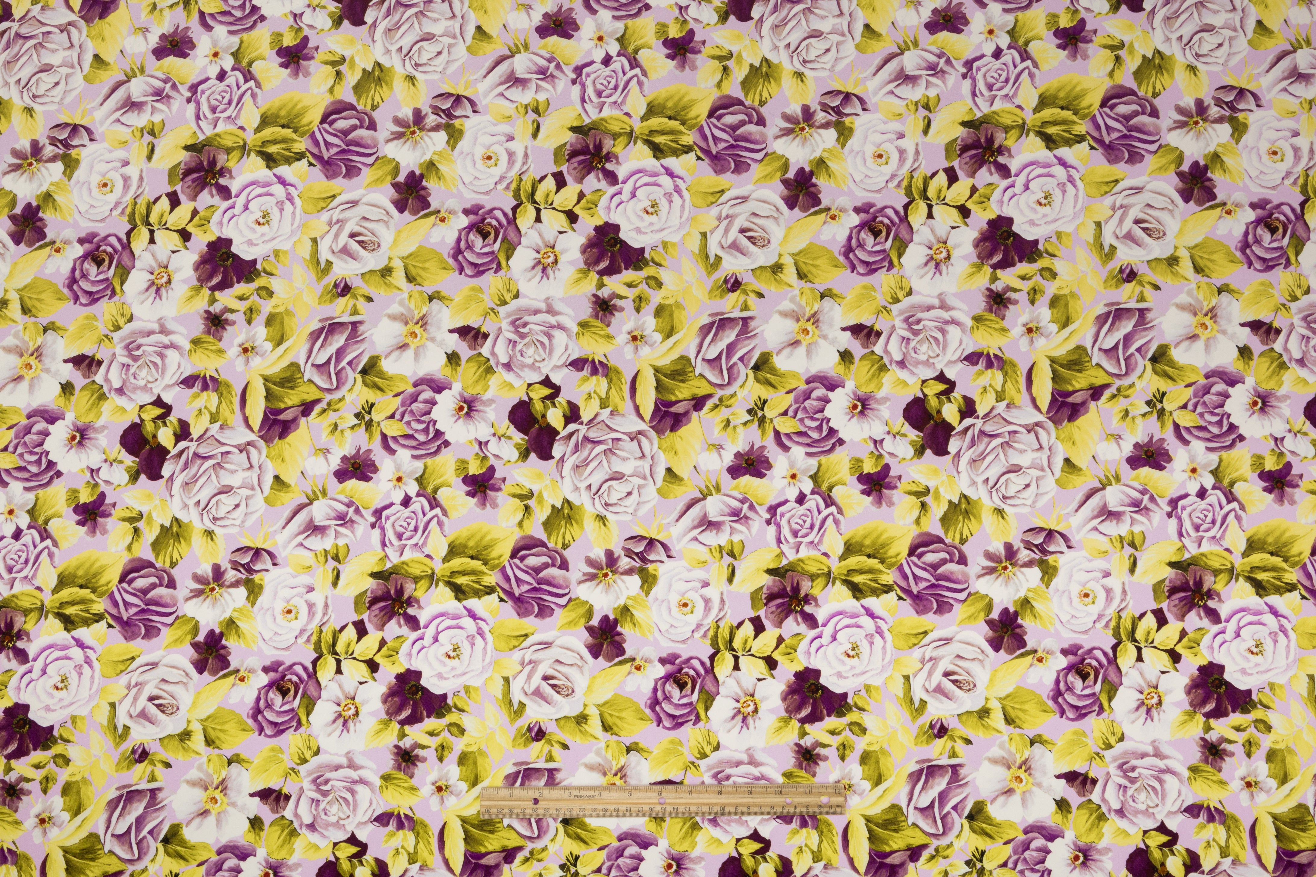 Floral Italian 4 Ply Silk Crepe - Purple / Chartreuse / Pink