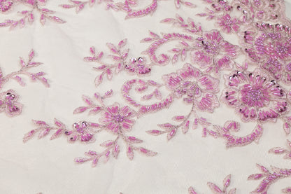 Beaded and Embroidered Tulle - Pink