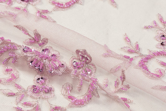 Beaded and Embroidered Tulle - Pink