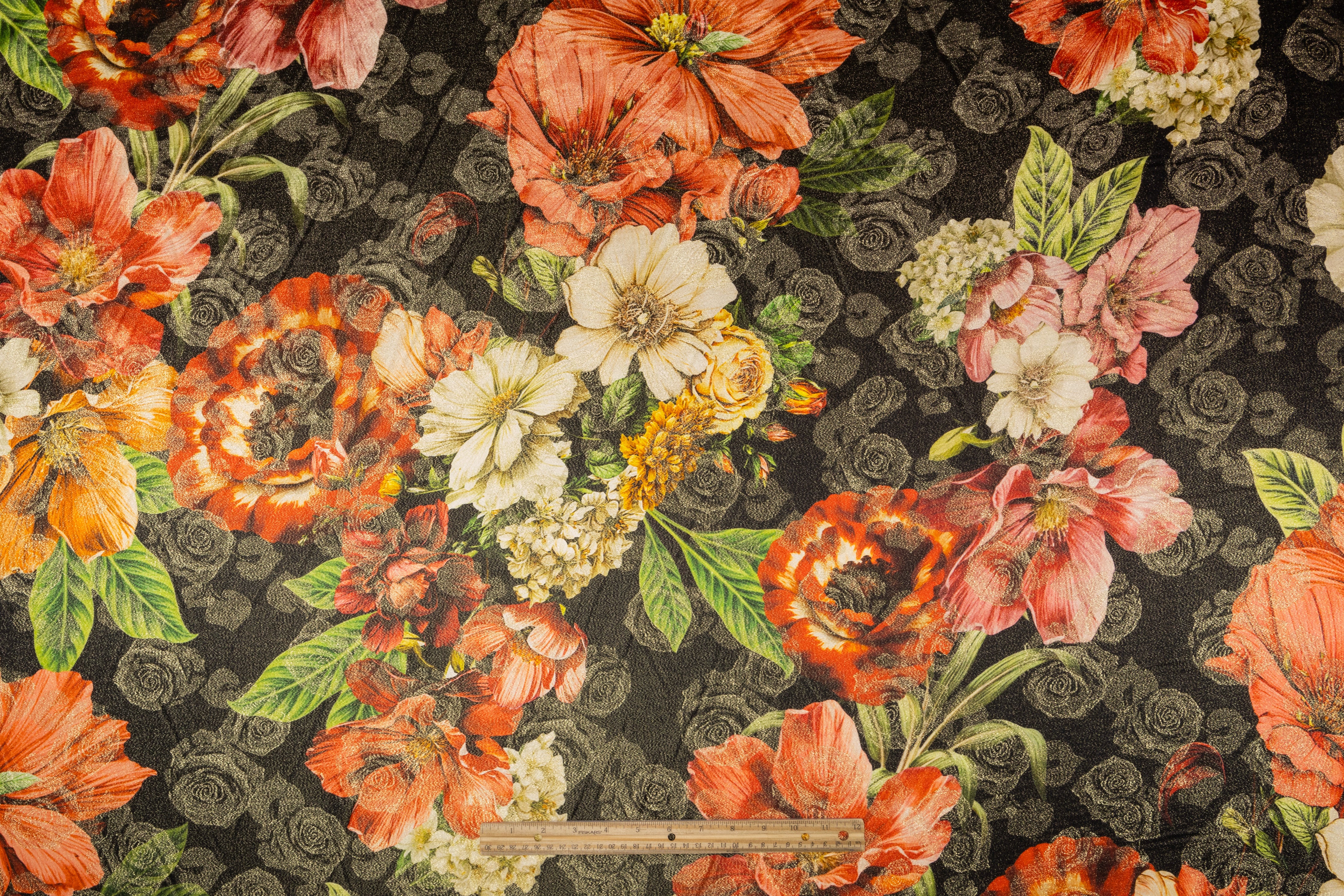 Floral Italian Silk Jacquard Lamé - Red / Pink / Gold