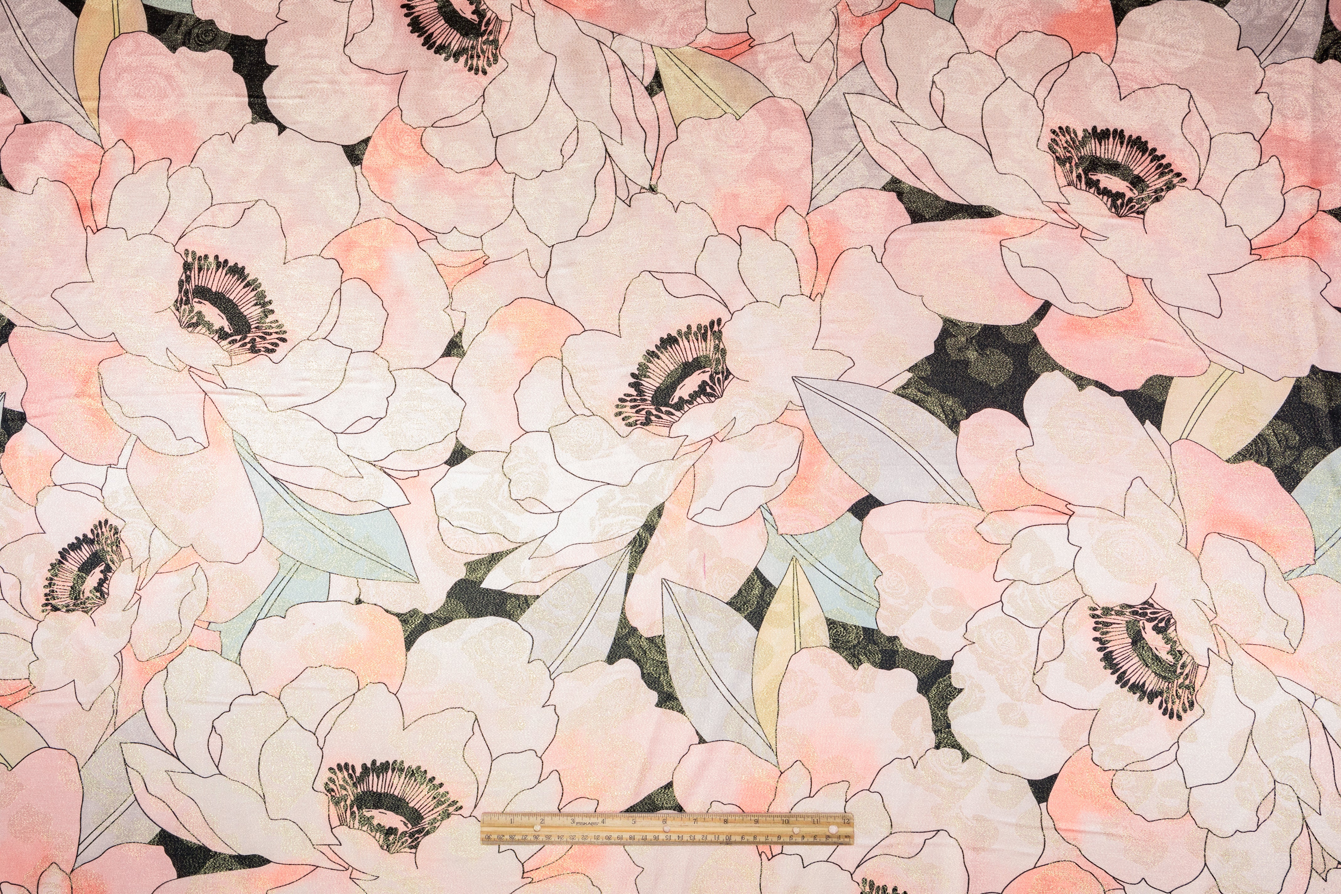 Floral Italian Silk Jacquard Lamé - Blush / Gold / Green