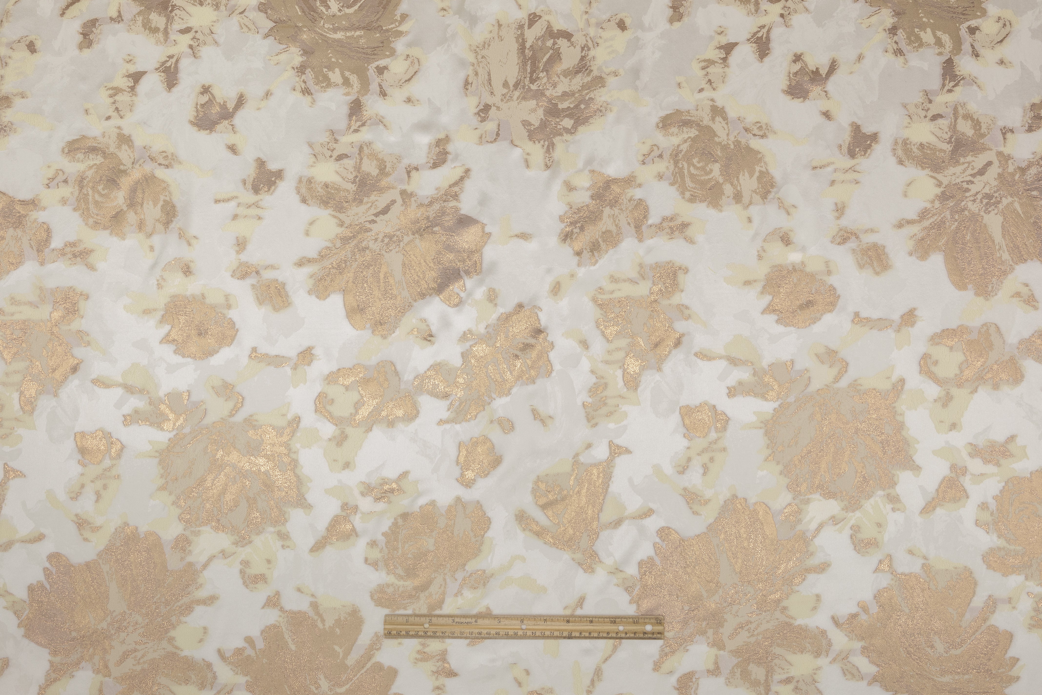 Floral Metallic Italian Silk Jacquard - Ivory / Champagne Gold