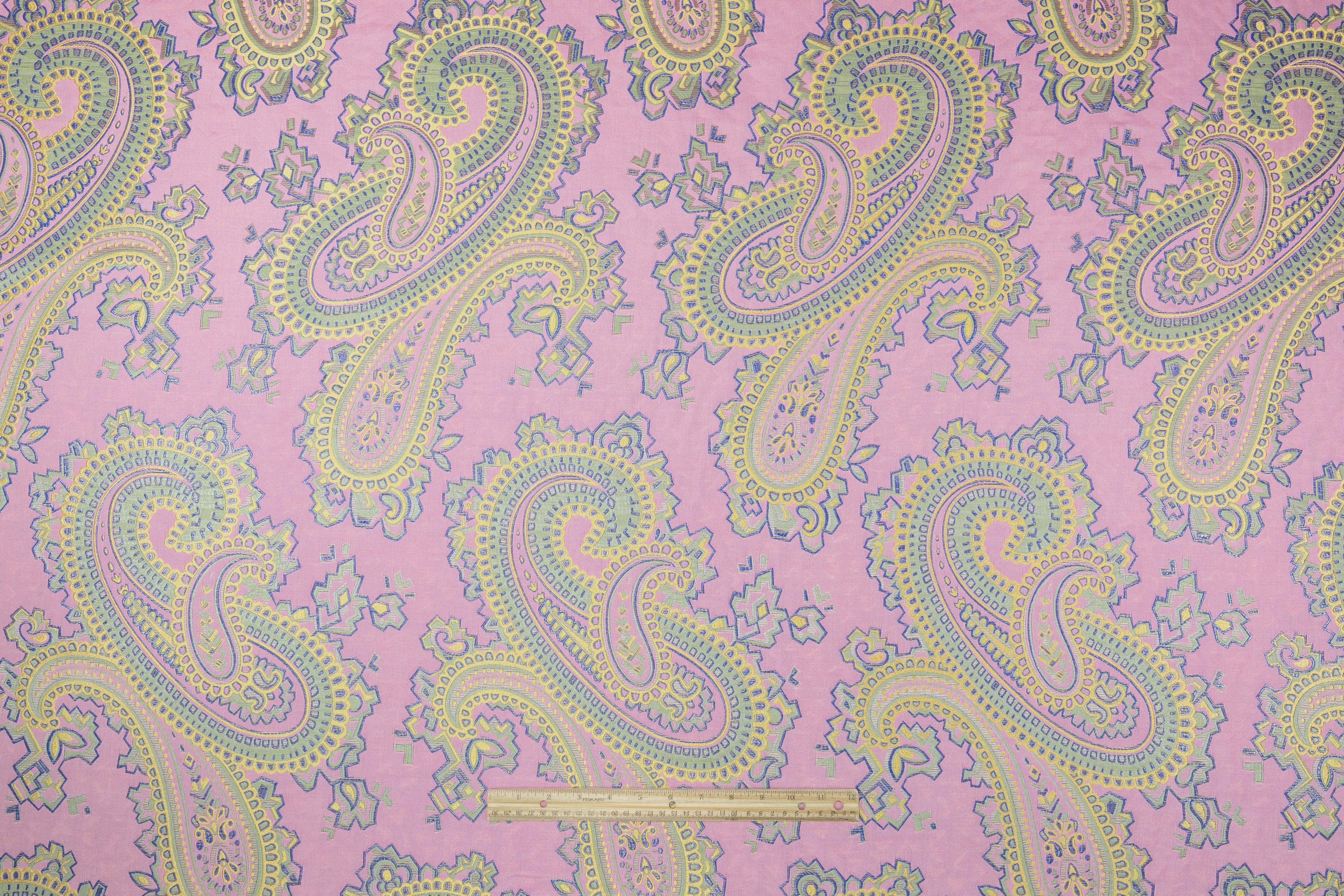 Paisley Italian Silk Blend Brocade - Pink / Gold / Sage