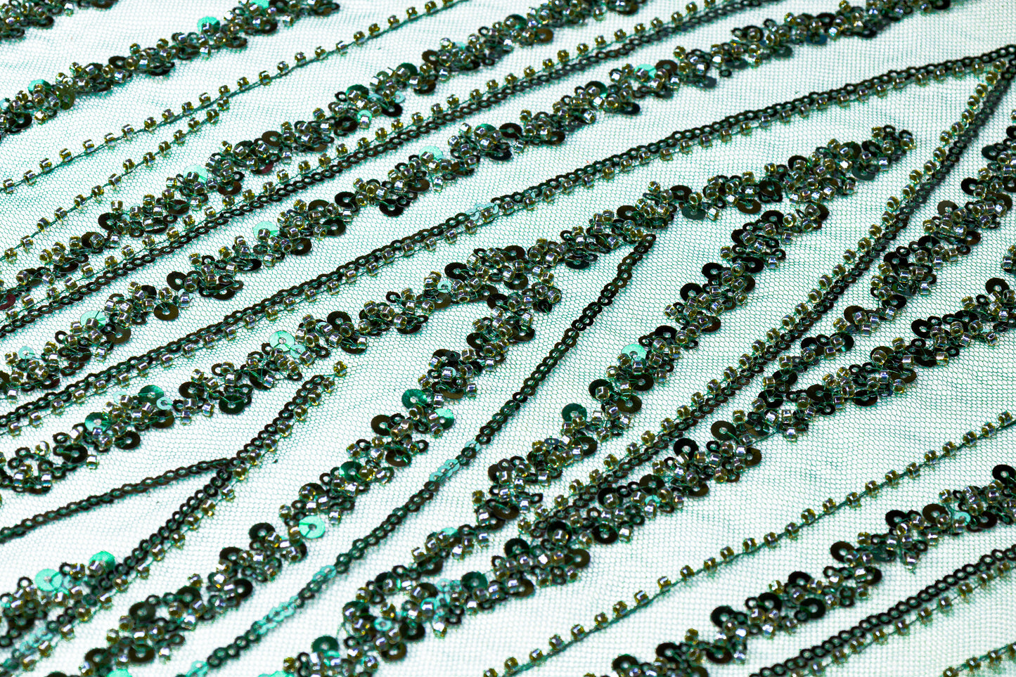 Beaded and Sequined Mesh - Emerald Green