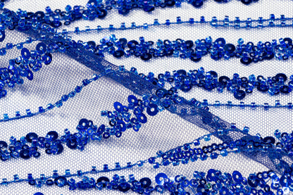 Beaded and Sequined Mesh - Royal Blue