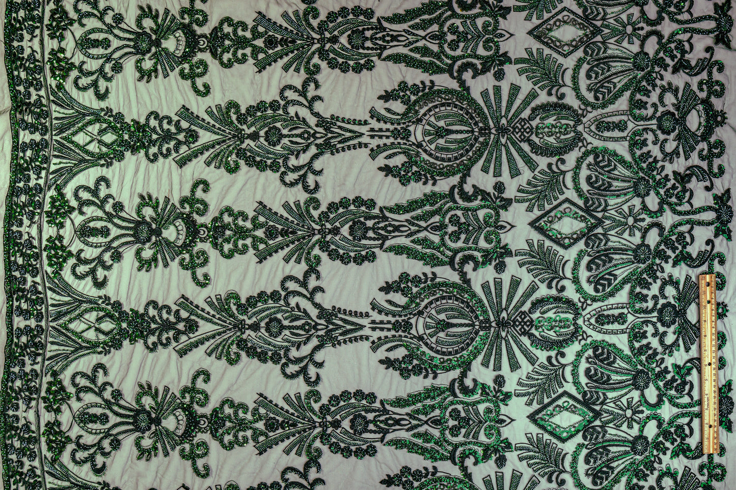 Damask Beaded and Embroidered Tulle - Emerald Green