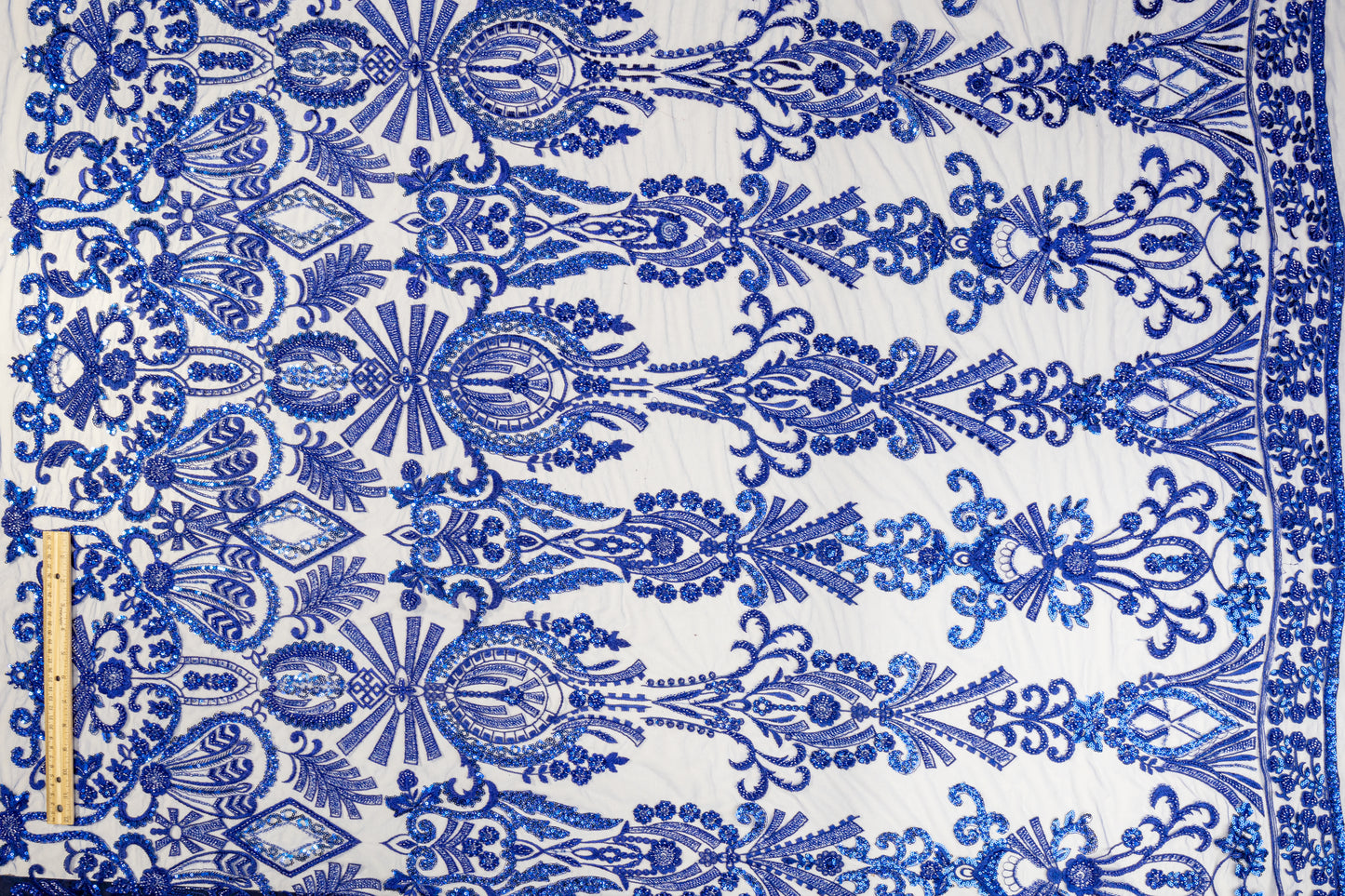 Damask Beaded and Embroidered Tulle - Royal Blue