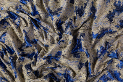 Abstract Metallic Italian Chenille Brocade - Taupe / Blue
