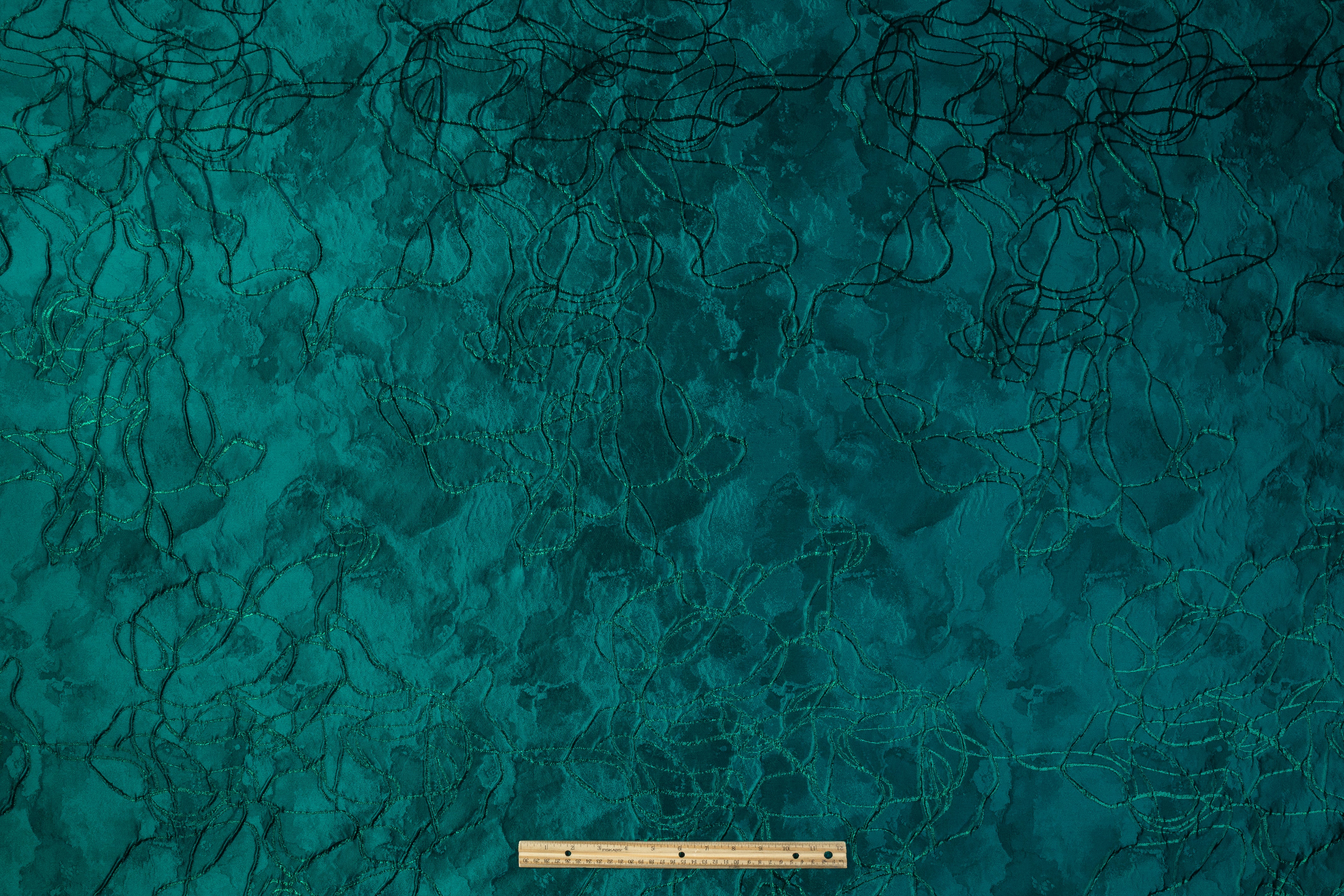 Abstract Metallic Italian Silk Blend Cloqué - Teal