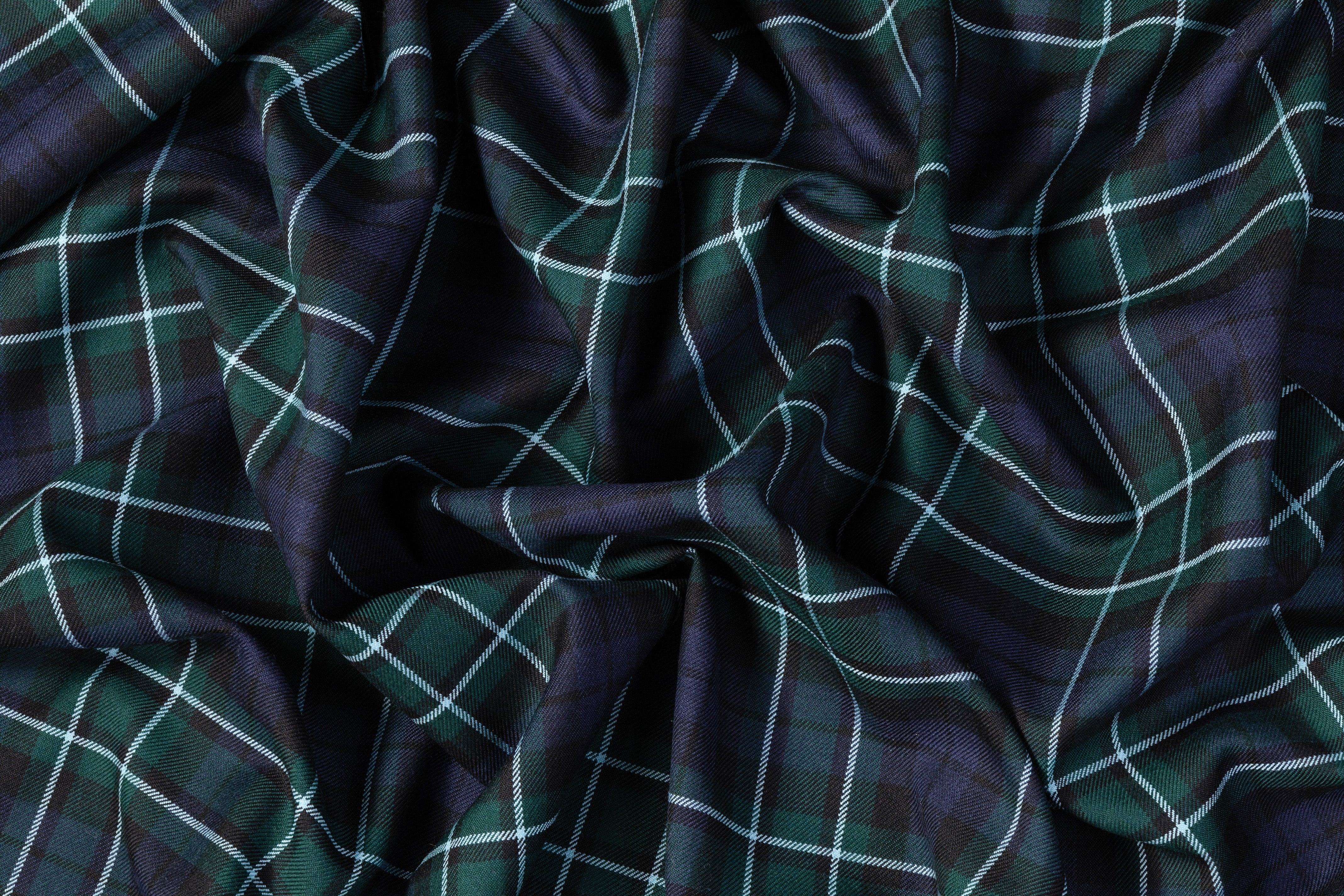 Checked Italian Wool Suiting - Green / Blue