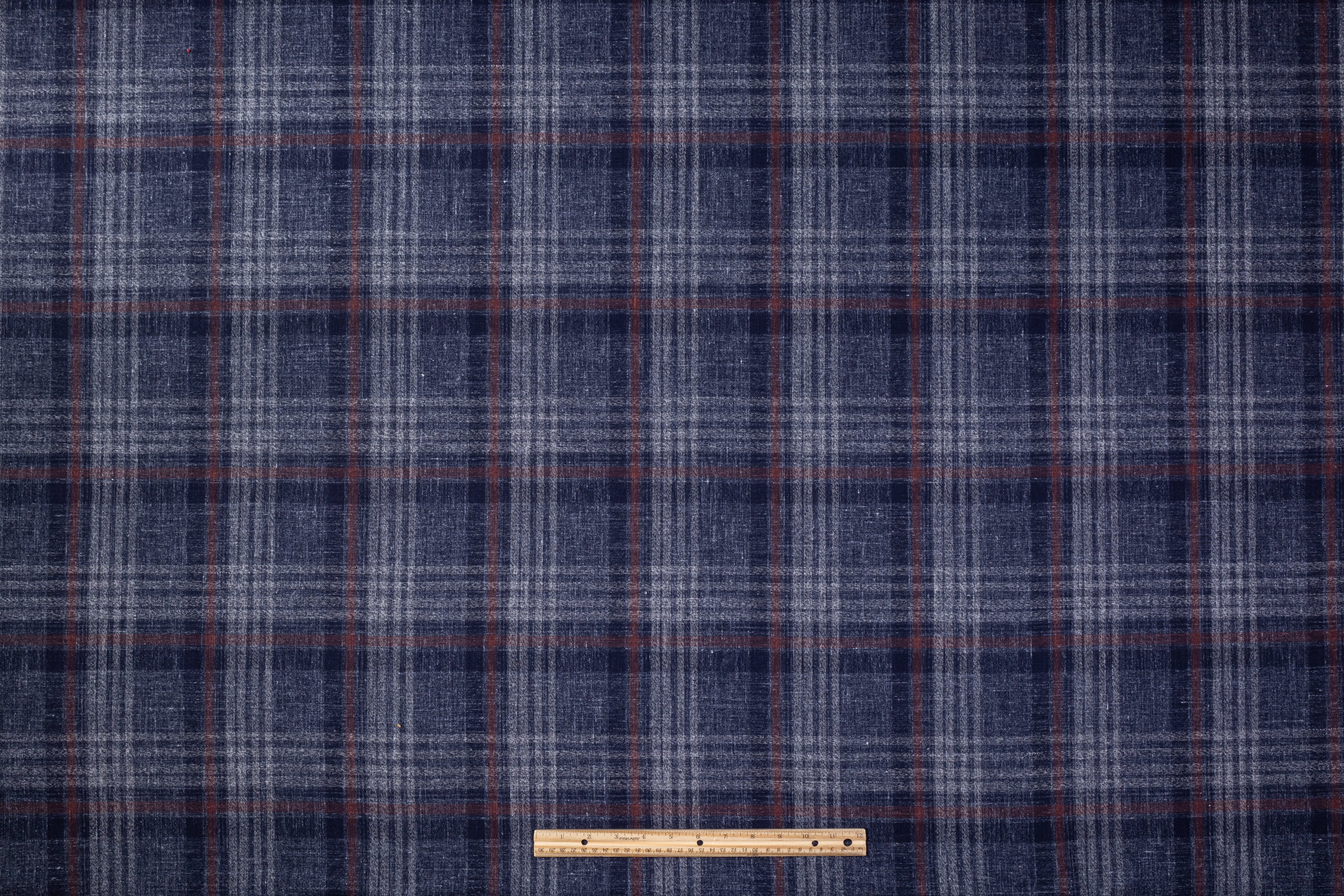Checked Italian Wool Suiting - Blue / Brick Red